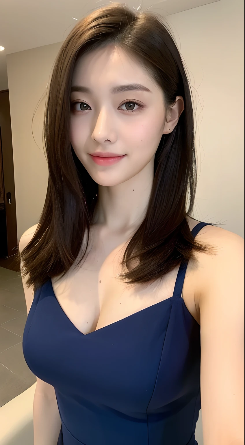 ((Best Quality, 8K, Masterpiece: 1.3)), 1girl, Slim Abs Beauty: 1.3, (Hairstyle Casual, Leaky Big Breasts: 1.2), Dress: 1.1, Super Fine Face, Delicate Eyes, Double Eyelids, Smile, Home