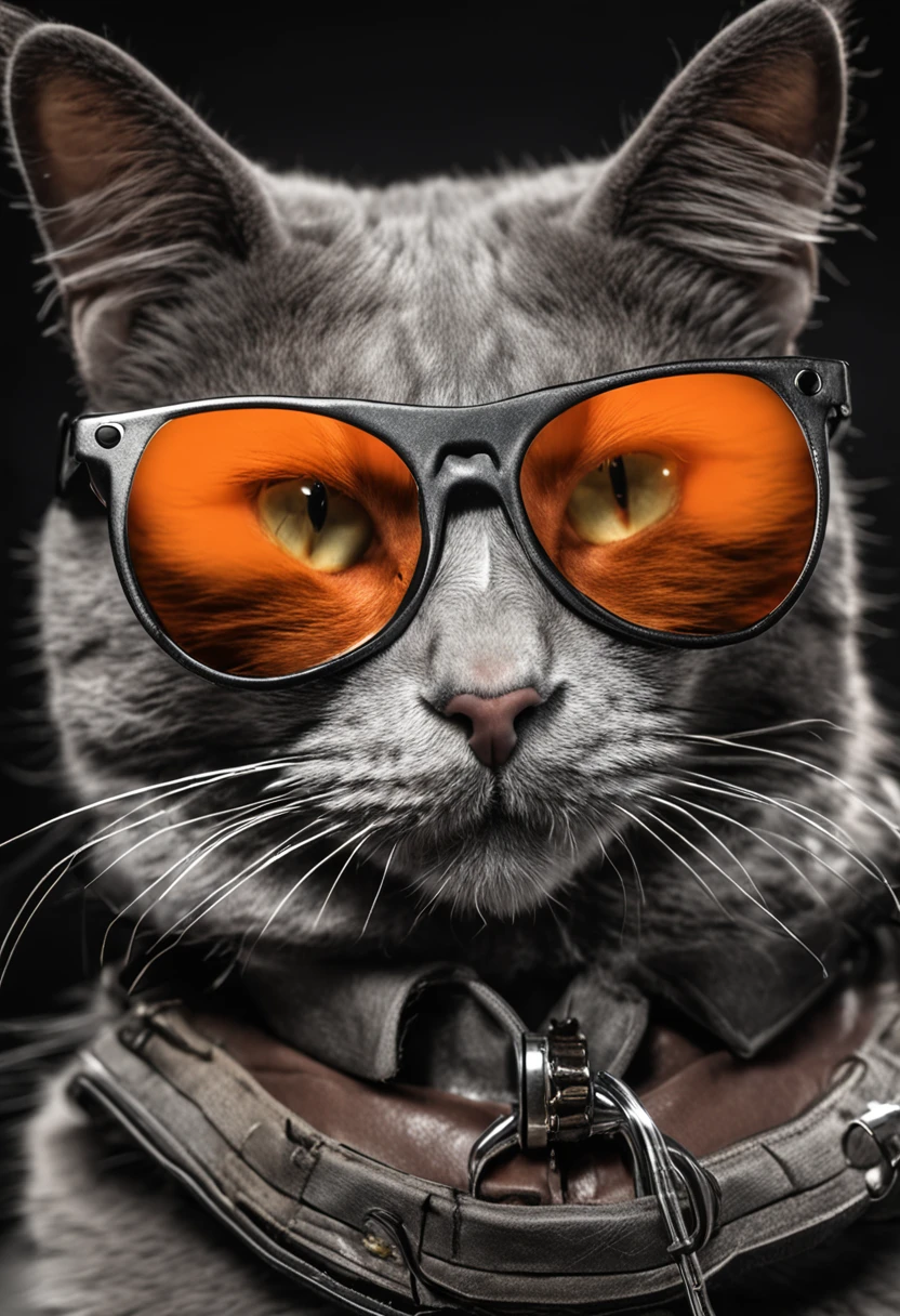 Orange cat in sunglasses and collar looks cool and stylish, Cool glasses, awesome cat, Dark glasses, Cool sunglasses, cyberpunk cat, steampunk cat, sun glasses, funny cat, cat photography, Cat eyes, Wearing cool sunglasses, With sunglasses, cat from the void, !!! cat!!!, cat photo, cyborg cat, wears sunglasses