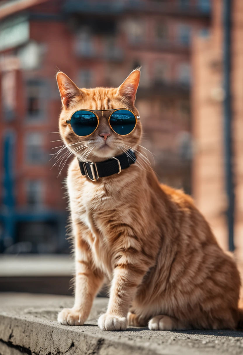 Orange cat in sunglasses and collar looks cool and stylish, Cool glasses, awesome cat, Dark glasses, Cool sunglasses, cyberpunk cat, steampunk cat, sun glasses, funny cat, cat photography, Cat eyes, Wearing cool sunglasses, With sunglasses, cat from the void, !!! cat!!!, cat photo, cyborg cat, wears sunglasses