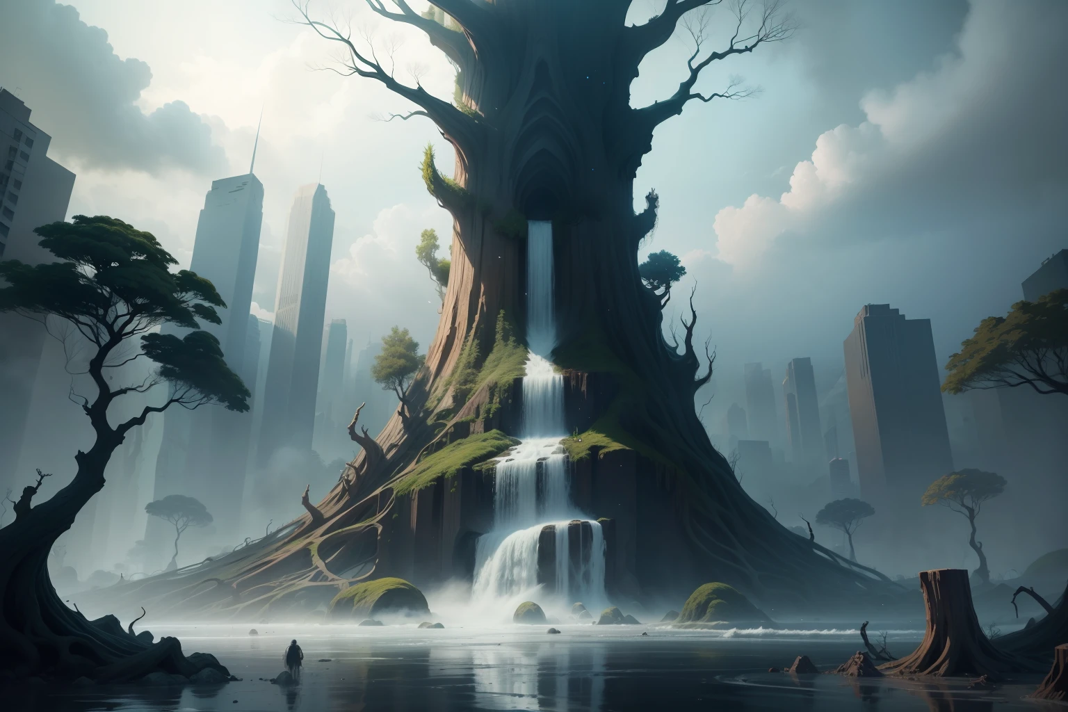 /imagine Soon, chaos followed. Trees became giants, and rivers overflowed, cartoon style,,