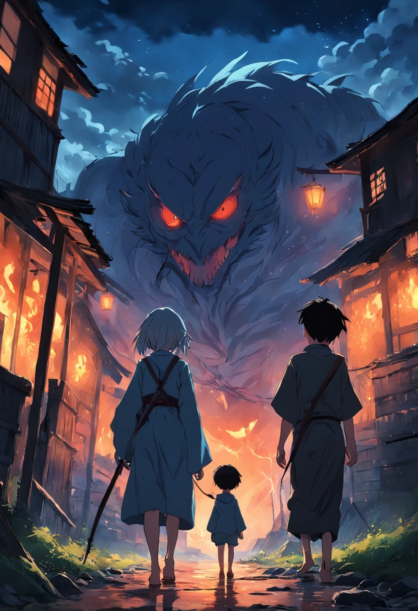 Poor village,Ghastly,walking boy