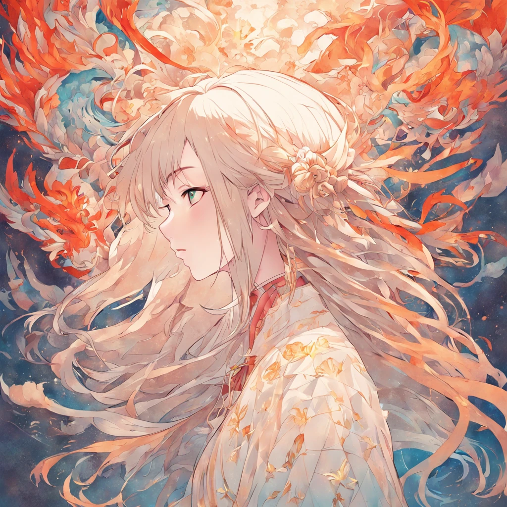 (White background:1.4),(Silhouette of a girl's head, Eyes closed, colorfull long hair, Oriental elements),(Chinese illustration:1.3,paper art:1.3, Quilted paper art:1.2),( reasonable design, Clear lines, High sharpness,Best quality, Very detailed, Masterpiece, movie light effect, 4K )