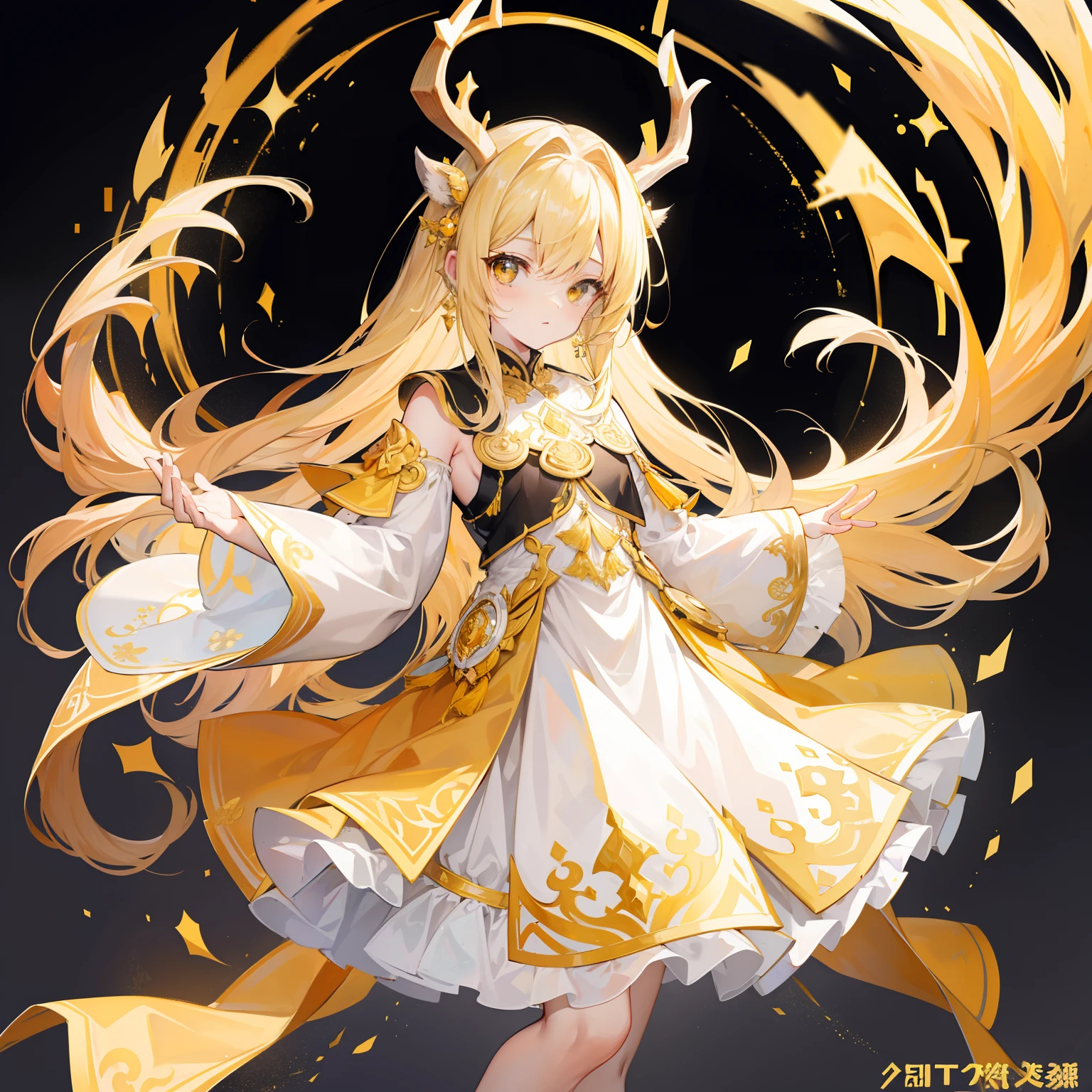 The Title Douluo Continent with multiple golden soul rings，It's a beautiful sister，Yellow, gold, and white color scheme，It is called the golden horned deer