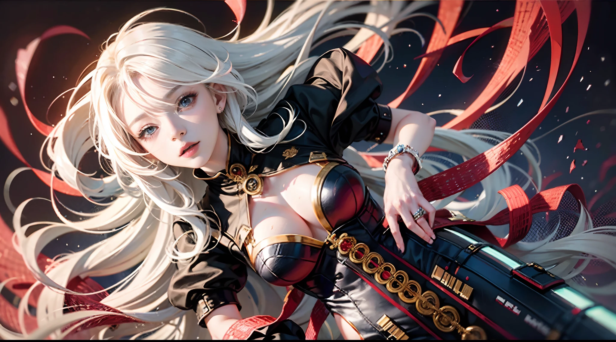 offcial art， Unity 8k壁紙， ultra - detailed， Beautiful and beautiful， tmasterpiece， best qualtiy， （Zen entanglement， datura， Tangles， tangled）， （s fractal art：1.3） ， 1girl， extremely detaile， dynamic angle， The most beautiful forms of chaos， ellegance， Fauvistdesign， vivd colour， romanticism lain， James Jean， ross tran， Francis Bacon， Michal Mraz， adrian ghenie， petra cortright， Gerhard Richter， Takato Yamamoto， Ashley Wood， atmospurate， ecstasy of musical notes， Flow notes are visible， Red effect ， Blood background ， （Waterbow splash） ， （the bats），randome pose