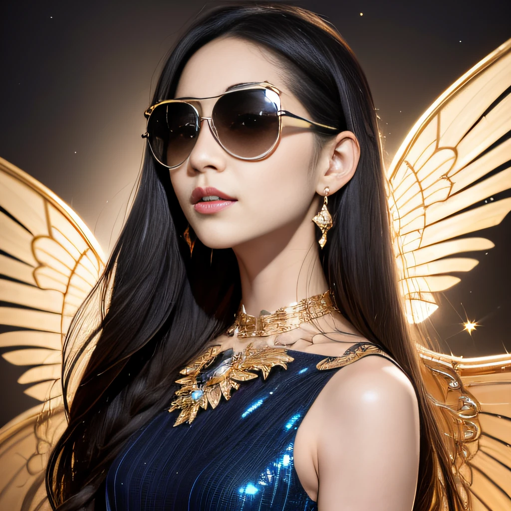 Dark moonlit night,Transparent wings,Magic wand,Wear thick gold-framed reflective sunglasses,32K(tmasterpiece,k hd,hyper HD,32K)Light orange flowing hair,Silver Skull jewelry district in an abandoned pond,Indigo Skull King ,Skeleton protector (The skeleton is realistic:1.4),Skull pattern robe,Silver skull flower ornaments,Petals flutter,Colored ball heads,Hold your head high,Be proud,The nostrils look at people, A high resolution, the detail, RAW photogr, Sharp Re, Nikon D850 Film Stock Photo by Jefferies Lee 4 Kodak Portra 400 Camera F1.6 shots, Rich colors, ultra-realistic vivid textures, Dramatic lighting, Unreal Engine Art Station Trend, cinestir 800,Hold your head high,Be proud,The nostrils look at people,Tsundere,Petals flutter,Petals flutter,Sprinkle with gold dust,Fluttering,Impeccable,( reasonable design, Clear lines, High sharpness,Best quality, Very detailed skeleton, The skeleton of a masterpiece, offcial art, movie light effect, 4K skeleton(((Wear thick gold-framed reflective sunglasses)))Transparent wings,Magic wand,