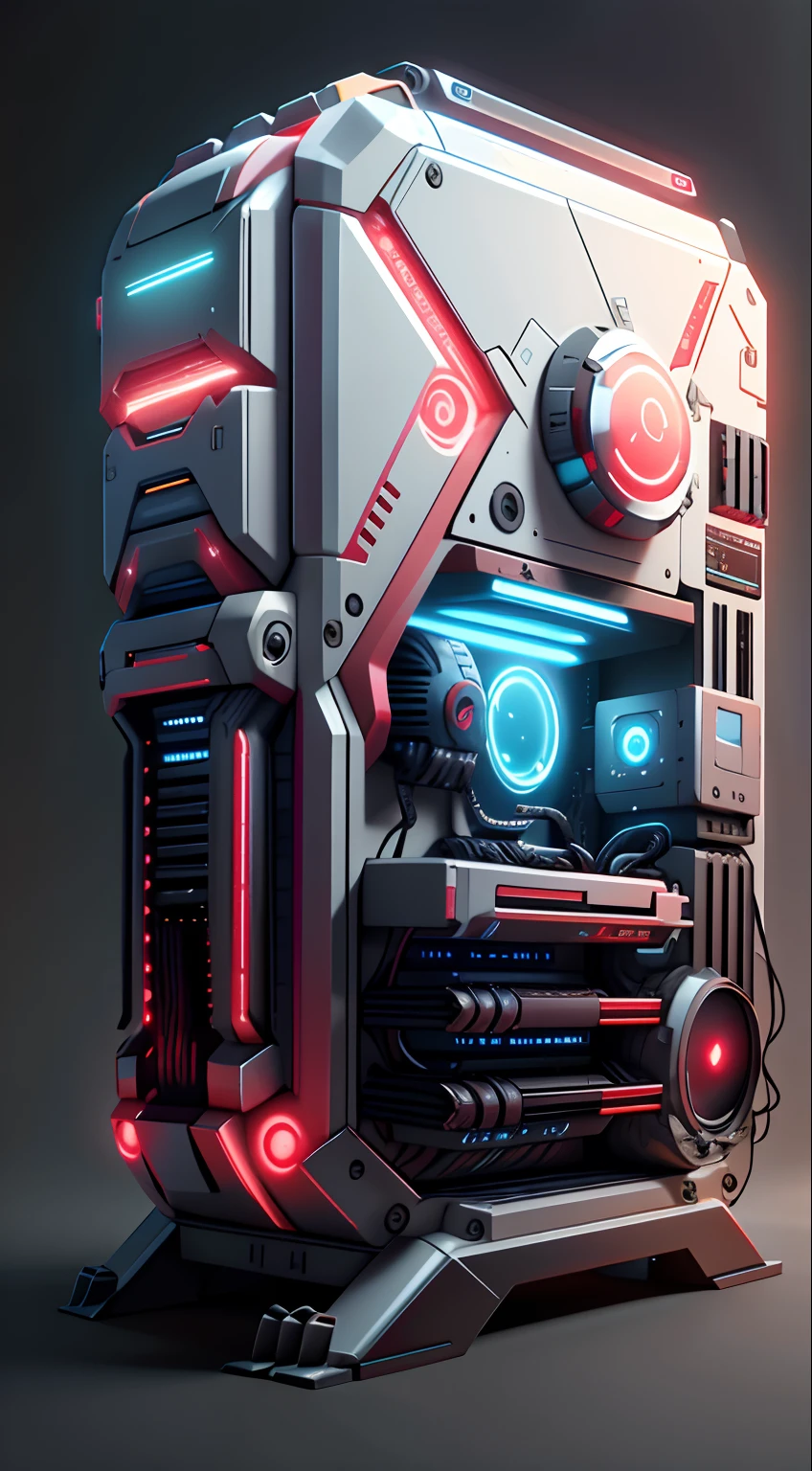 LunarPunkAI Ironman computer pc case, detailed, intricate, neon red light