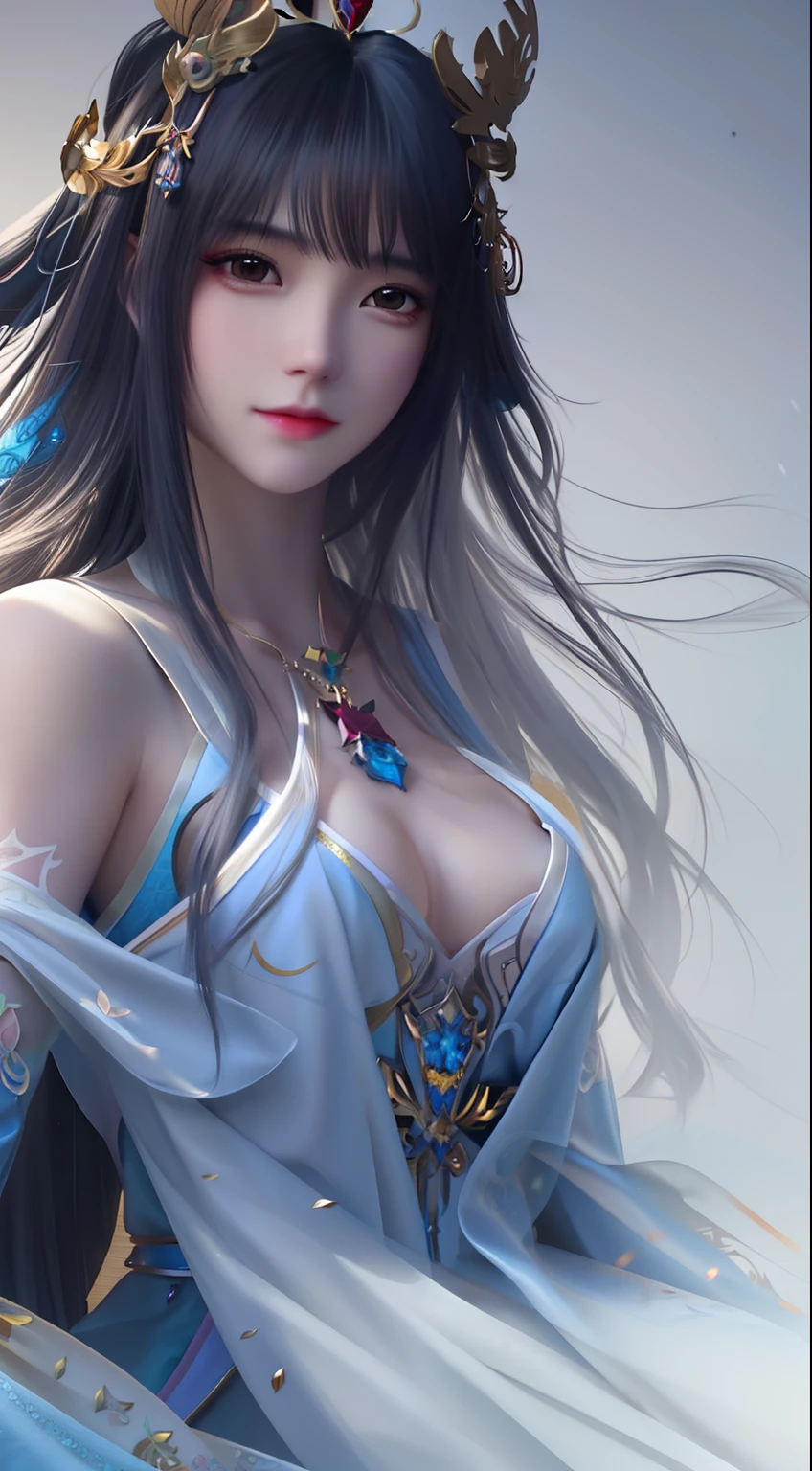 A long hair,Woman with a crown on her head, by Yang J, Extremely detailed Artgerm, author:Fan Qi, Beautiful character painting, art-style, 8K high quality detailed art, Art germ. High detail, Art germ. anime illustration, ((a beautiful fantasy empress)), Anime goddess, Artgerm and Ruan Jia