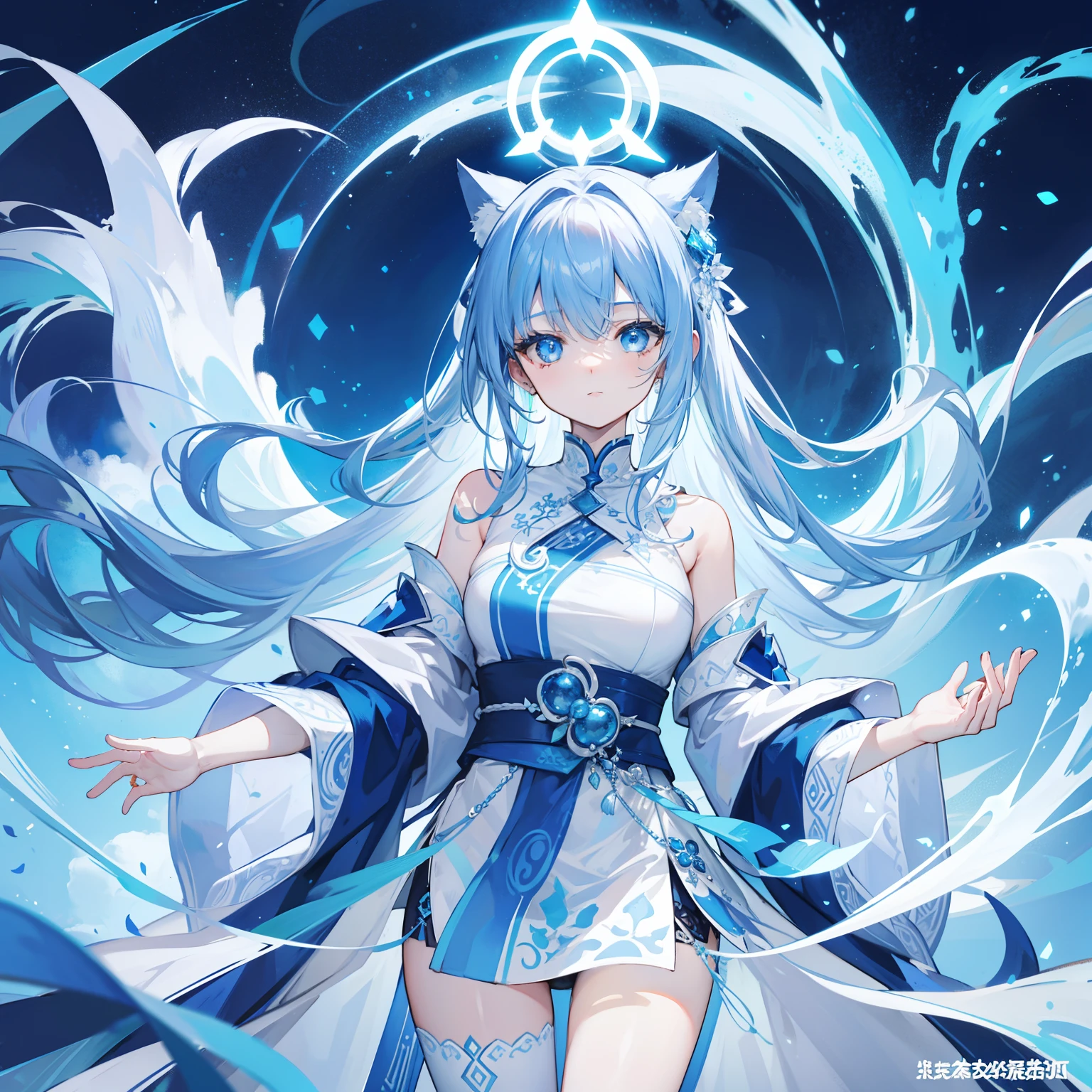 The Title Douluo Continent with multiple blue soul rings，It's a beautiful sister，Blue and white color scheme，It is called the Blue Spirit Cat