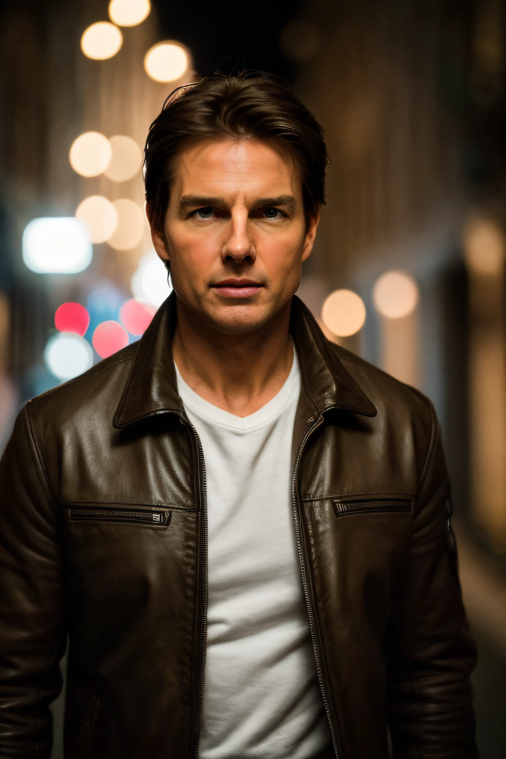 ​masterpiece、Tom Cruise walking through the night town among Italy、(high detal:1 1)、Coarse face、Natural skin、hightquality、nsfw、beautidful eyes、(detailed faces and eyes)、(faces: 1 2)、noise、extra, Authentic Photos, PSD, lamp film photography, foco nítido, Contrast lighting, Detailed skin, High Resolution 8k, Crazy Detail, realisticlying, professional photograpy, 8k UHD, SLR camera, Soft lighting, hightquality, film grains, FujifilmXT3