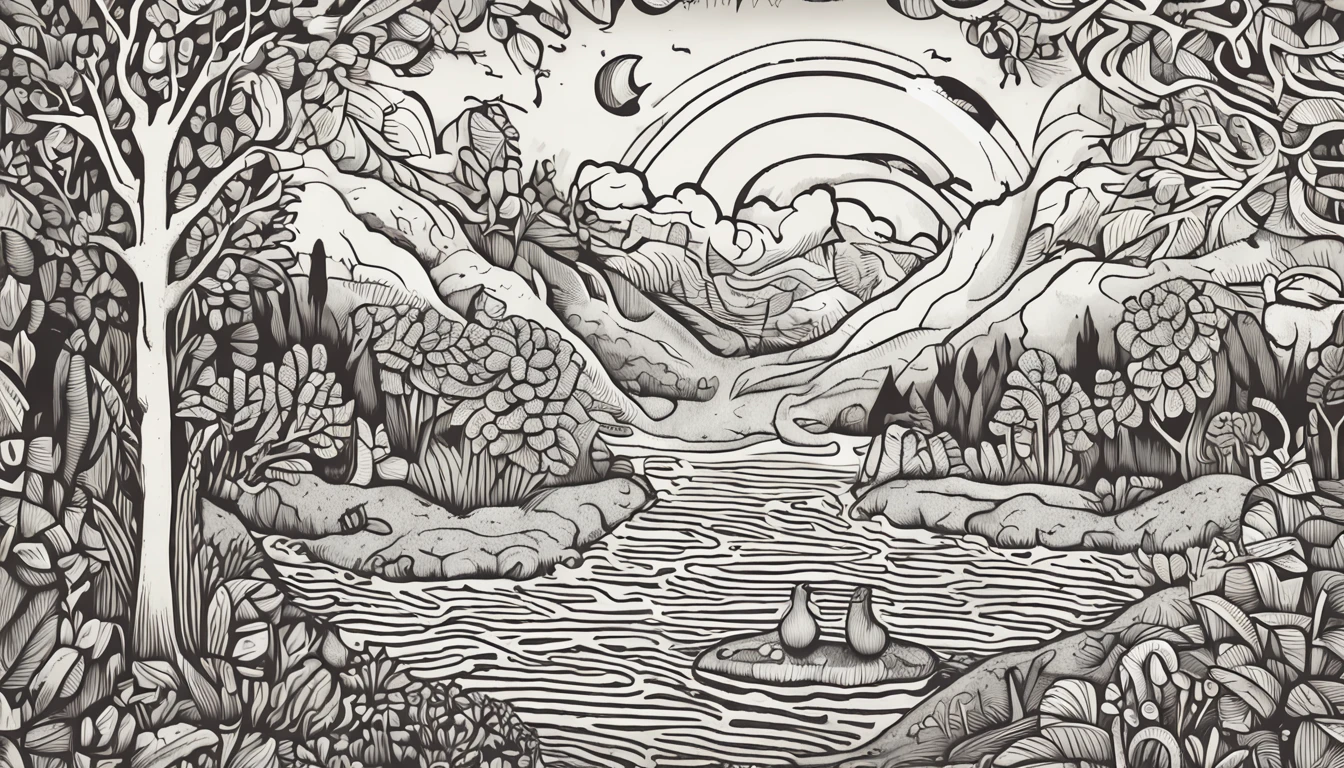 In the forest，A hen laying eggs,Surrounded by clouds，etchings，Unity8k wallpapers,ultradetailed,Beauty and aesthetics,Masterpiece,best qualtiy,(zentangle,mandalas,tangled,entangle），Oil woodblock printing, wood block print, woodcut print, linocut print, oil art, Lino print, Oil painting art print, linocut, woodcut art, woodblock, woodblock print, Block printing, woodcut style