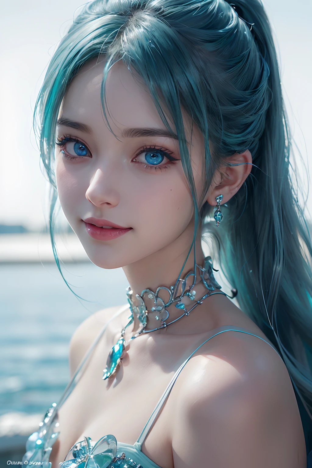 (8k, RAW photo, photorealistic)+ ,( lipgloss, eyelashes, gloss-face, glossy skin, best quality, ultra highres, A princess with bright blue eyes, symetrical face, jewellery, locket, earings, intricate details, 4K, 8k, hd