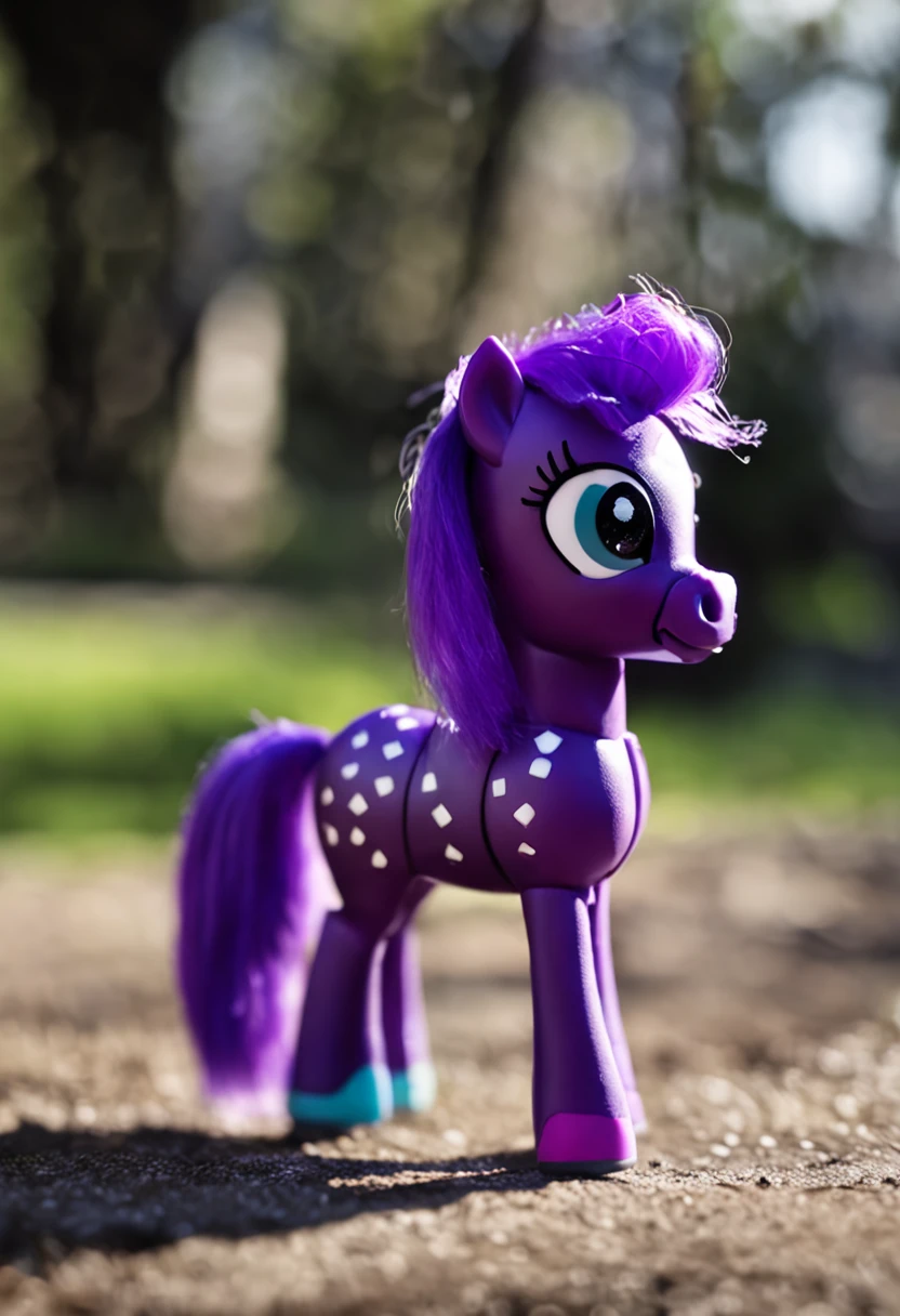 Purple pony，There is a unicorn on the forehead，There are black and white stripes on the front and tail, Twilight Sparkle, toy photo, fully flexib, mlp, My Little Pony, Little to assign my foal, cute toy, with no face, Cool twilight, taken with canon 8 0 d, taken with sony alpha 9, very very low quality picture, vinyl toy figurine, happy meal toy