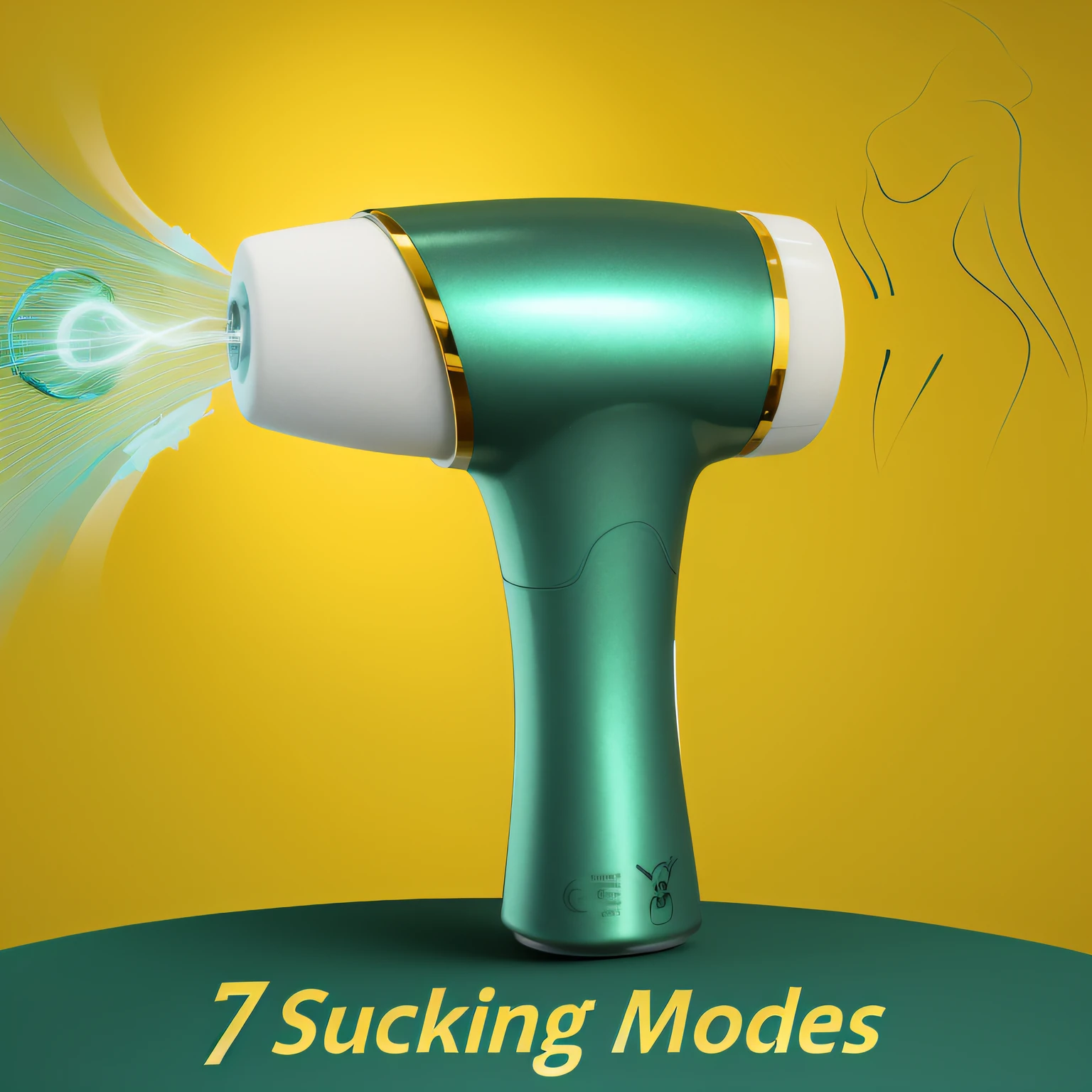There was a green hair dryer,White handle on yellow background, Striking features, smooth body features, with accurate features, Smoothing function, with electric arc device, 1 female, sleek head, Stick, No blur, elegant sleek smooth body, easy to use, smooth shading, body full glowing vacuum tubes, Shaking, Smooth surface, stunning features, smooth illustration