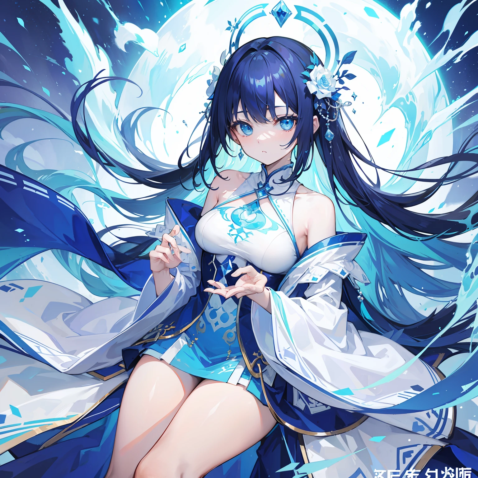 The Title Douluo Continent with multiple blue soul rings,It's a beautiful sister,Blue and white color scheme,It is called the Blue Spirit Cat