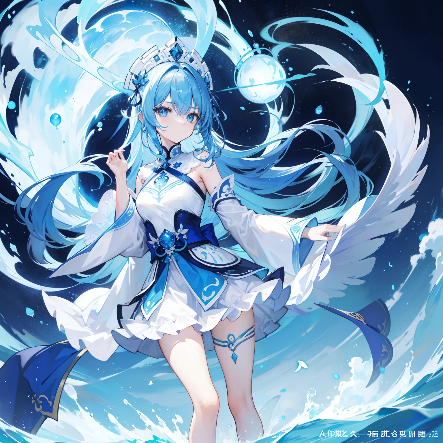 best quality, super fine, 16k, incredibly absurdres, extremely detailed, 2.5D, delicate and dynamic, the sea splits in two, like the Ten Commandments of Moses, with a beautiful woman like a sea spirit in the center, captivating look, turbulent sea water, splashes of water, galaxy, white full moon