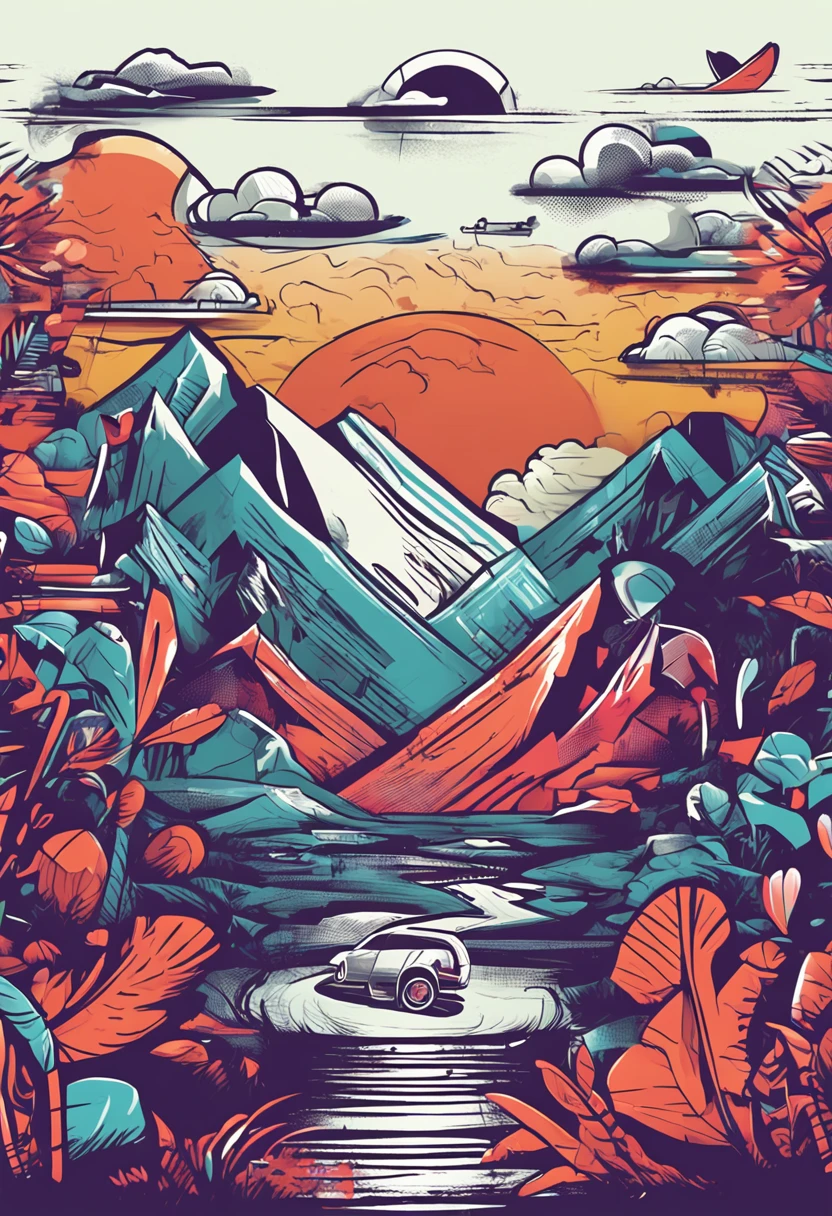 Paisagem cercada pelo design de camiseta Vector VibraPriNt Ready, vetor profissional, High detail, design de camisetas, grafity, vibraNte, Nt, Cityscape.