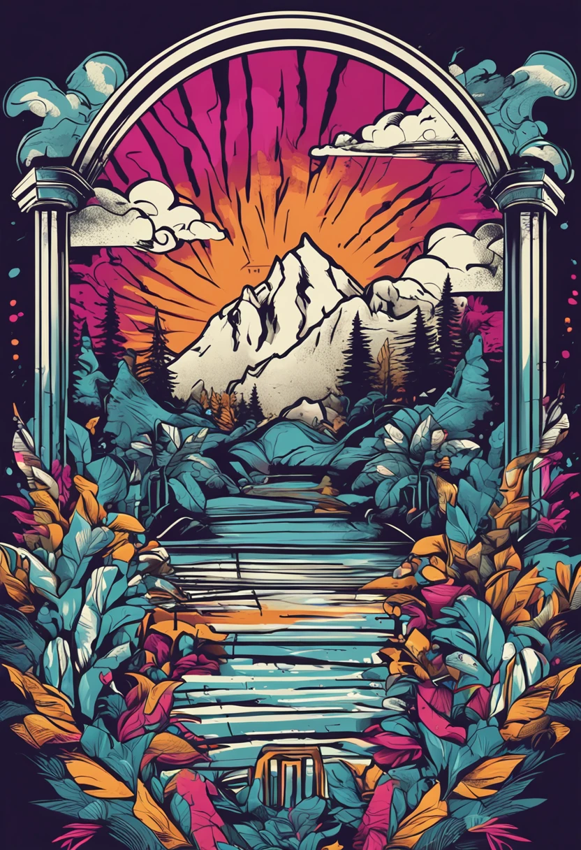 Paisagem cercada pelo design de camiseta Vector VibraPriNt Ready, vetor profissional, High detail, design de camisetas, grafity, vibraNte, Nt, Cityscape.