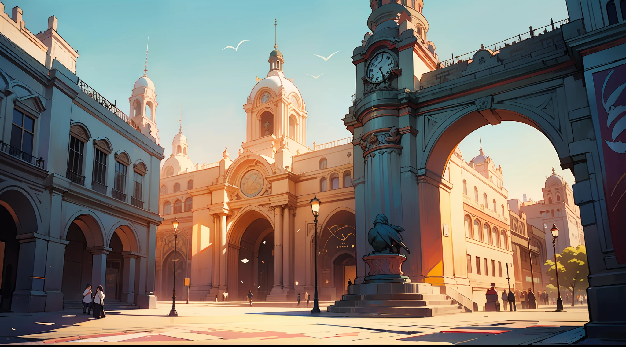 Mexico City, historic center, midday (((without people))) street level view, warm soft colors