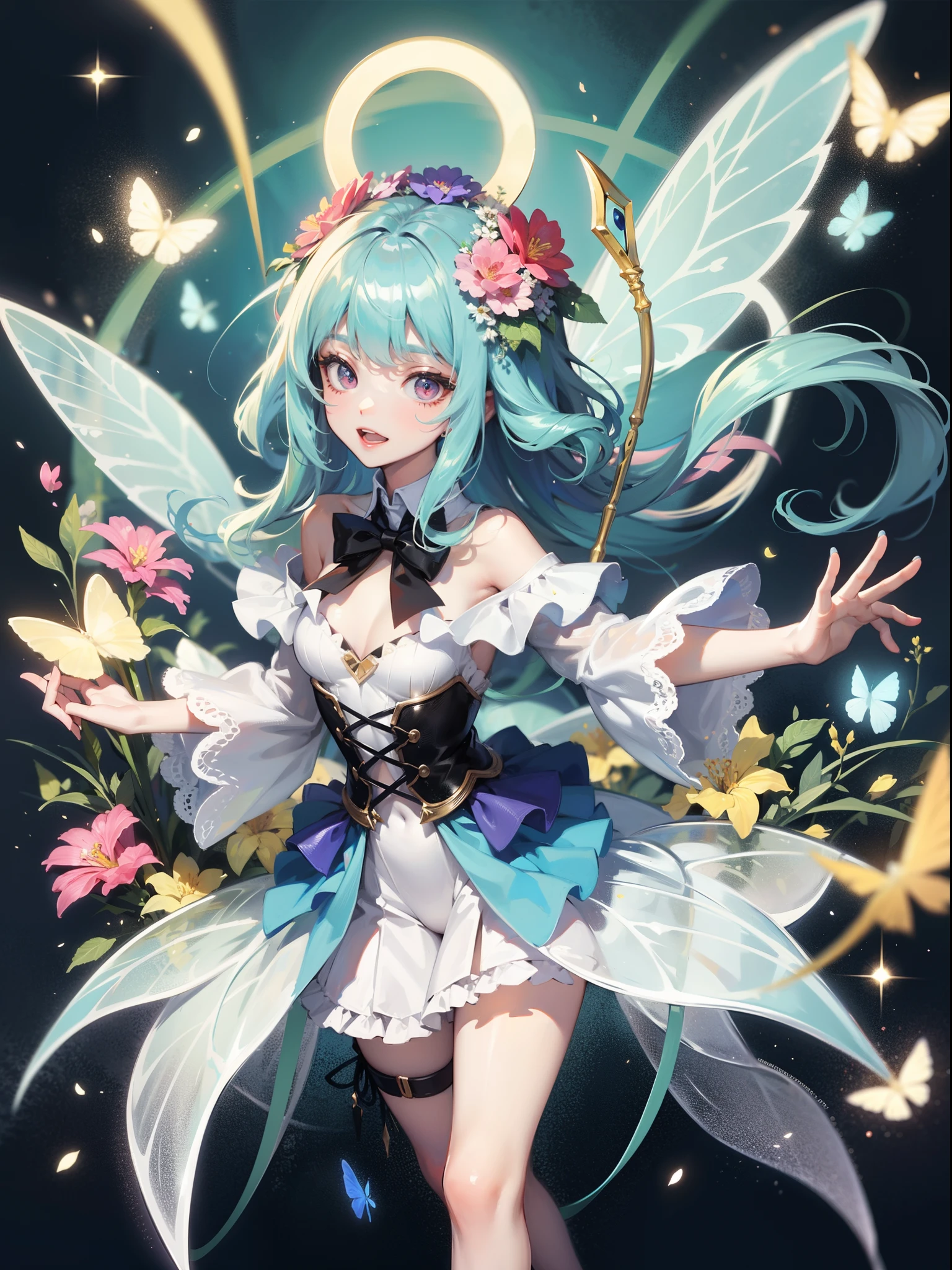 Flower fairy, Transparent colorful wings, Magic wand
