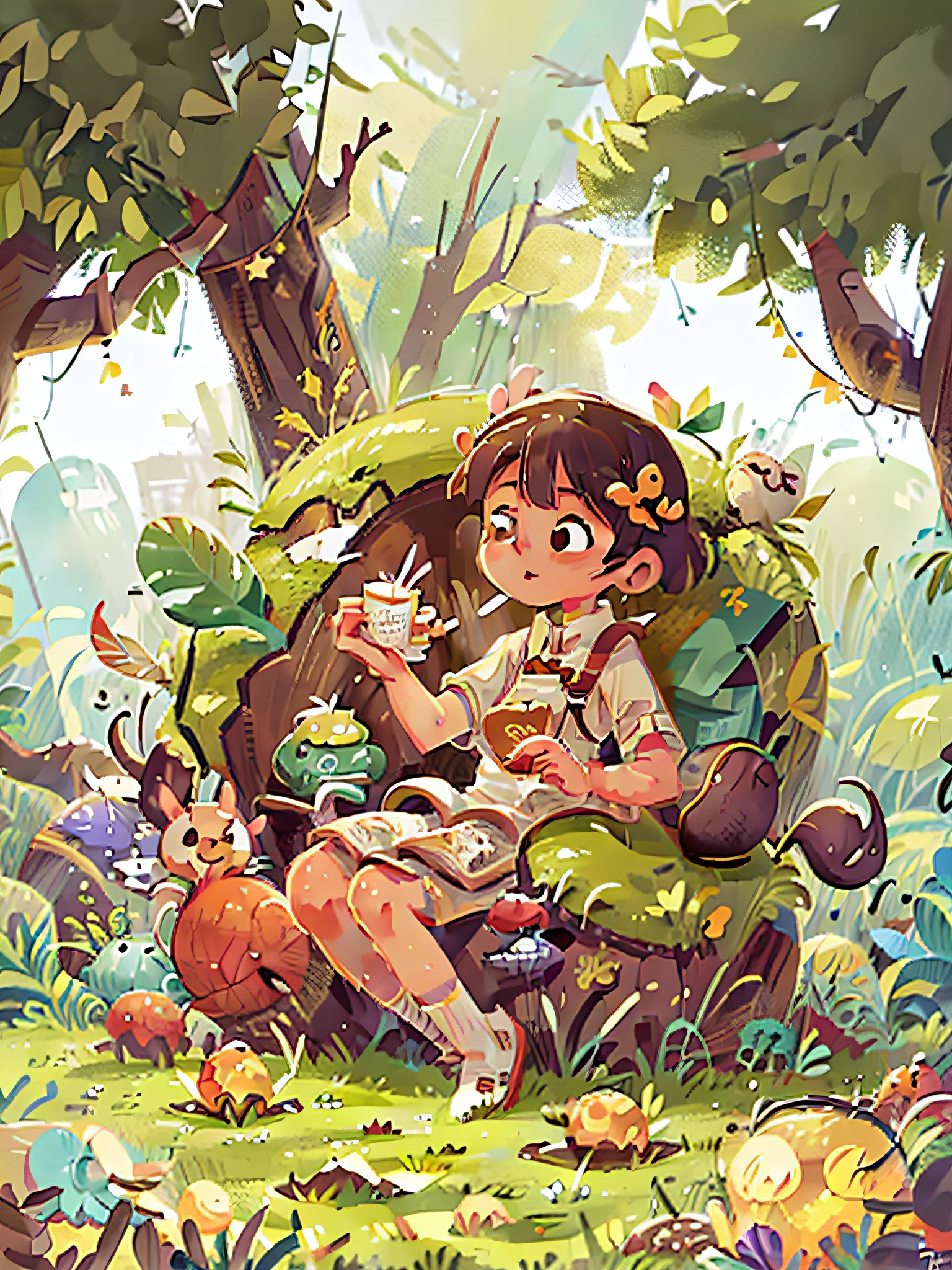 Mid-Autumn Festival illustration,Mooncake tea,Splashes,leafs,edgBunny