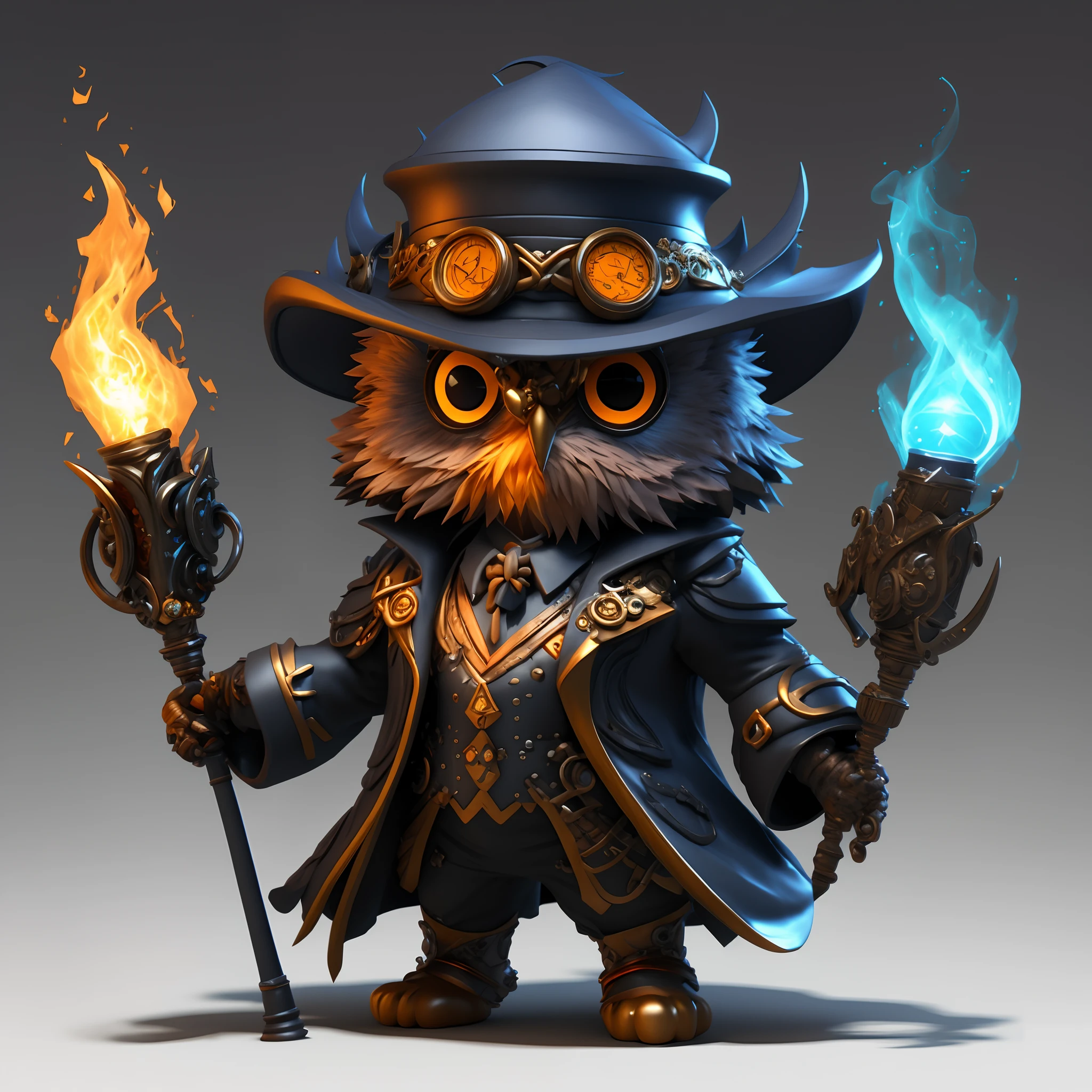 Close-up of the wizard owl cartoon character, owl wizard, Steampunk Wizard, super detailed fantasy characters, very detailed character, Stylized 2D rendering, Fantasy Character Art, heroic fantasy character concept, zbrush contest winner, Adorable Digital Painting, 3 d character concept artwork, zbrush central contest winner, Cute 2D Rendering, 2D Rendering Official Art