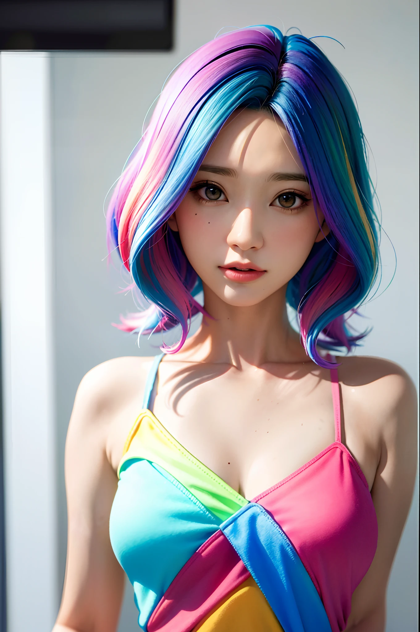 anime com cabelo colorido e um vestido colorido, RossDraw pastel vibrante, rossdraw desenho animado vibrante, estilo anime 4K, retrato bonito do anime, artgerm colorido!!!, ! arte dos sonhos, menina bonita, arte digital estilo anime, Anime Art Wallpaper 4K, Anime Art Wallpaper 4K, arte de anime digital, Artgerm extremamente detalhado, rainbow hair