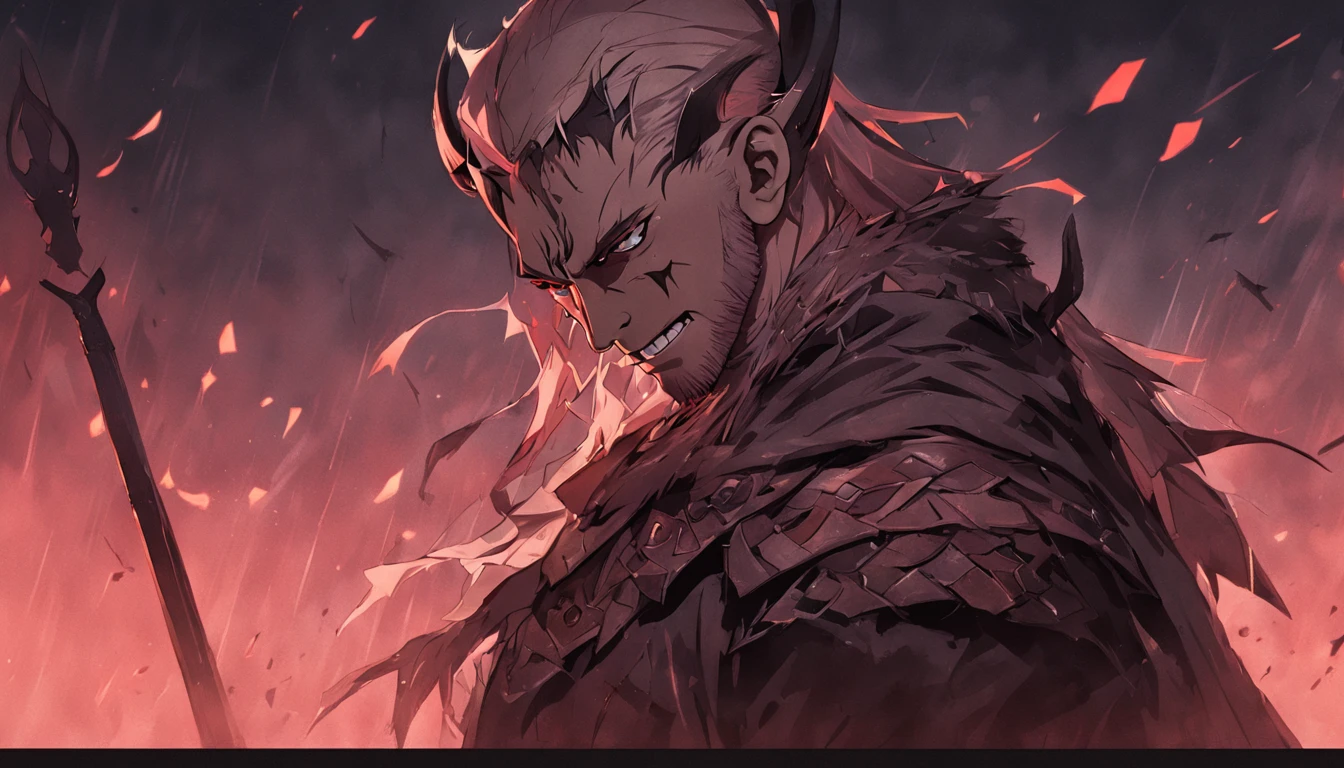 "Blade Viking com rosto do giurosa, Sorriso esquerdo, blood tears, sombrio, qualidade excepcional, multiple facial scars, blade que ri, armadura viking das trevas, Gothic style."