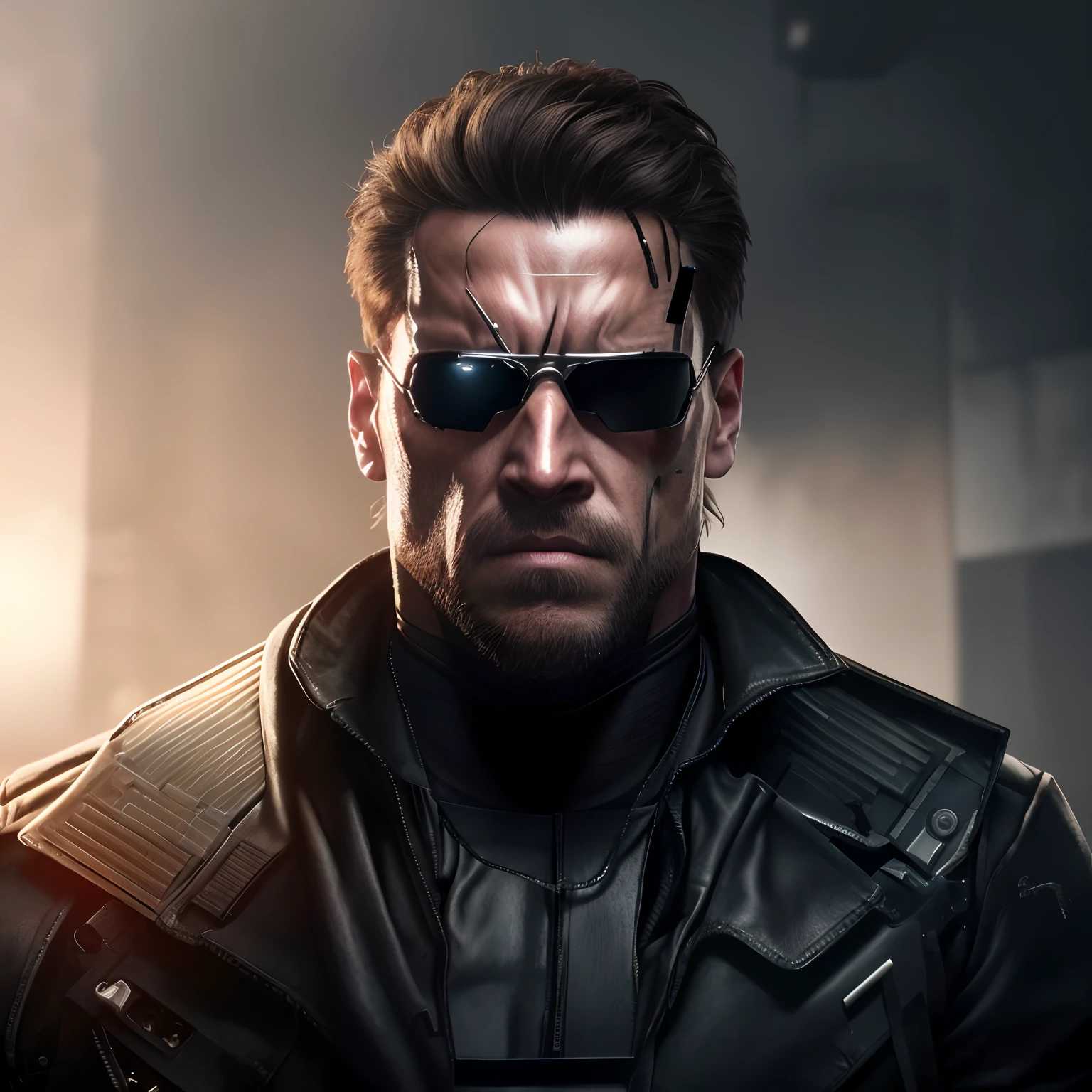 A close-up of a man with a face covered in metal gear, terminator art, portrait of terminator, the terminator, terminator t 8 0 0, t - 8 0 0, T-800, concept art like ernest khalimov, terminator without flesh, 4k highly detailed digital art, the terminator, 4K detailed digital art, cyborg man portrait