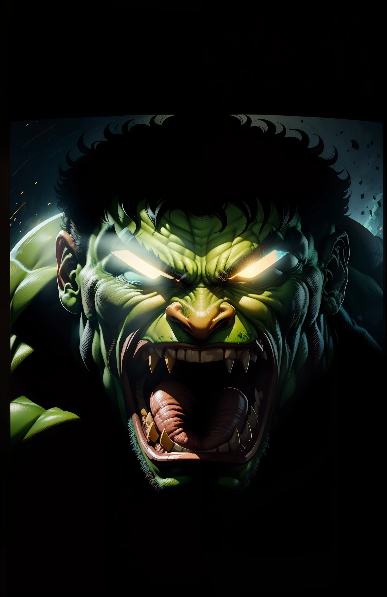 hulk, photorealistic close-up, angry expression, open mouth, upper body, streets, night, dramatic lighting, intricate details, masterpiece, absurdres, best quality, realistic <lora:hulk-000020:0.8>