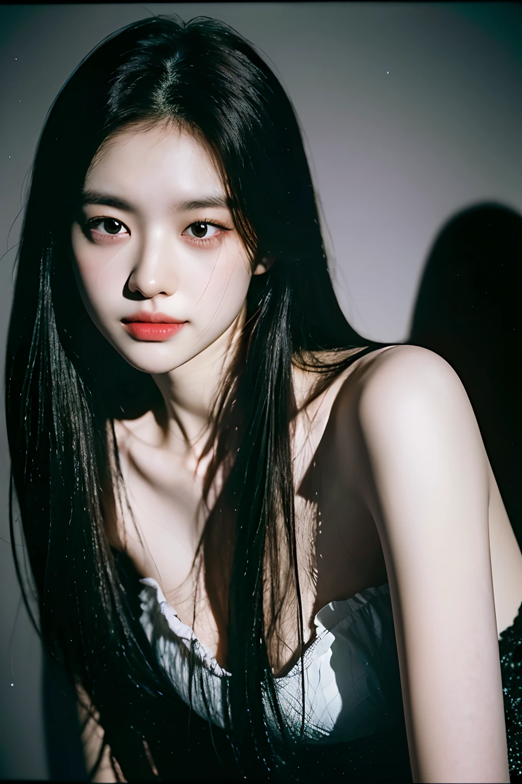 top-quality、masterpiece、超A high resolution、(Realism: 1.4)、1 girl with a round face、off shoulder shirt、((Fashionable Dress:1))、a black choker、(faded grayish-gray hair:1)、(爆乳:1.2) 、Look at the viewer、a closeup、⦅masutepiece⦆