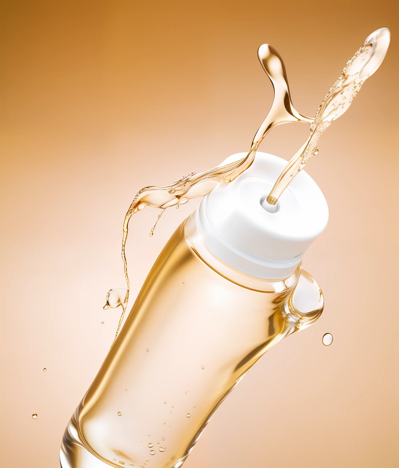 Transparent texture,crystal-clear,Golden yellow background,Have a water bottle,The droplets run down the bottle, high quality topical render, 3 d fluid simulation render, pouring, spatter, highly rendered, denoised photorealistic render, commercial product photography, liquid that has a viscous, clean render, photorealistic illustration, highly rendered!!