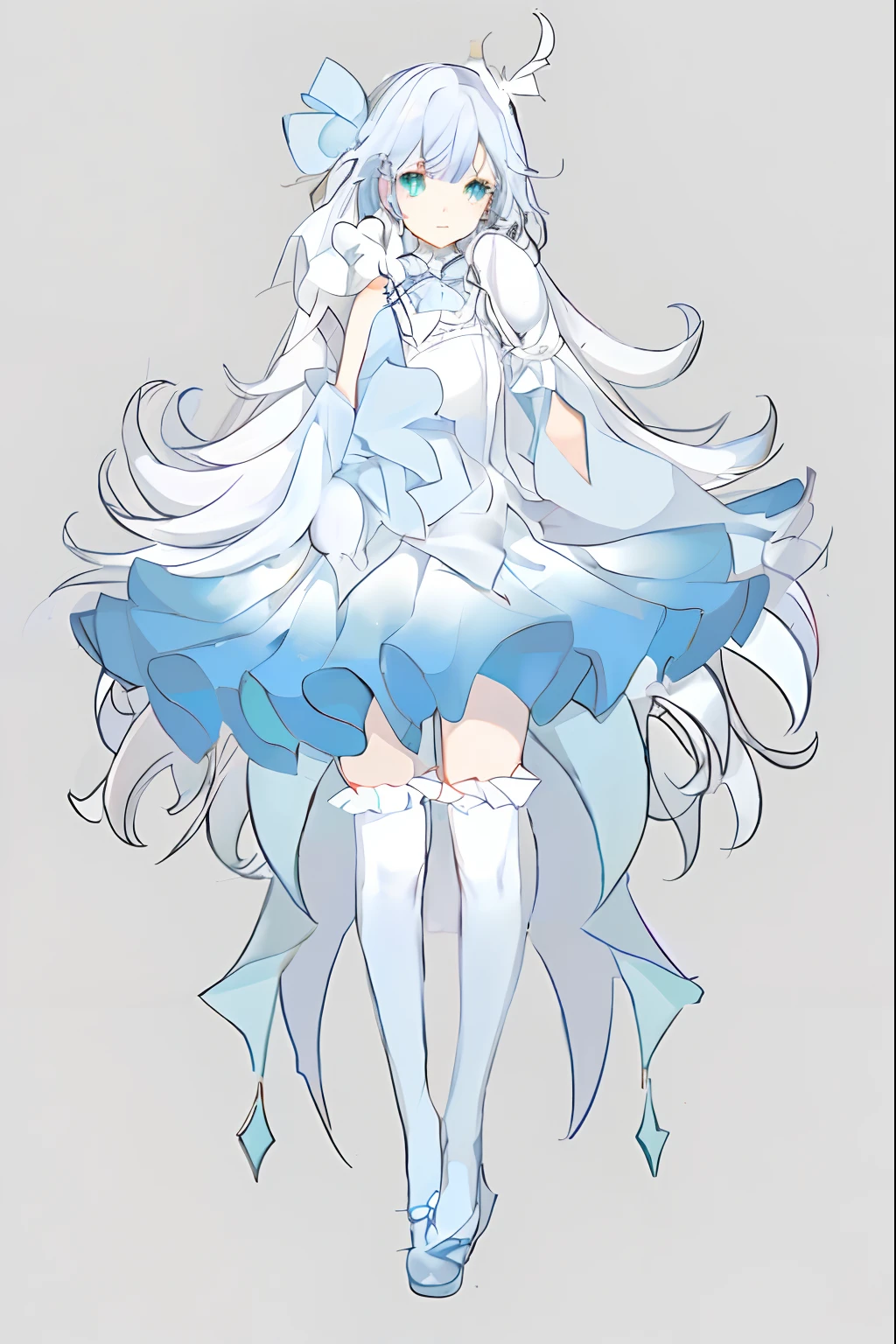 a close up of a cartoon character with long hair and a dress, style of magical girl, loli in dress, cute anime waifu in a nice dress, Rem Rezero, small curvaceous loli, white and pale blue toned, white cyan, pretty anime character design, Splash art anime Loli, Pixiv style, ethereal anime, character adoptable