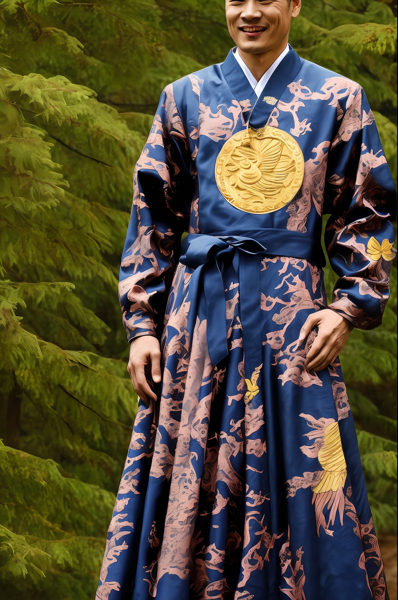 He wears a gold silk eight-treasure bun on his head,Hanging beads with five phoenixes in the rising sun;The necklace wears a red gold disc ring,The skirt is tied with a bean green tapestry,Double balance flounder rose pei;He wears a golden butterfly and a narrow jacket of flowers and red satin,Covered with multicolored carved stone blue silver rat gown,Under the emerald floral crepe skirt。A pair of Danfeng triangle eyes,Two curved willow leaves hanging eyebrows,Slim body,Coquettish physique,The flour contains spring power,Dan sniffed before smiling
