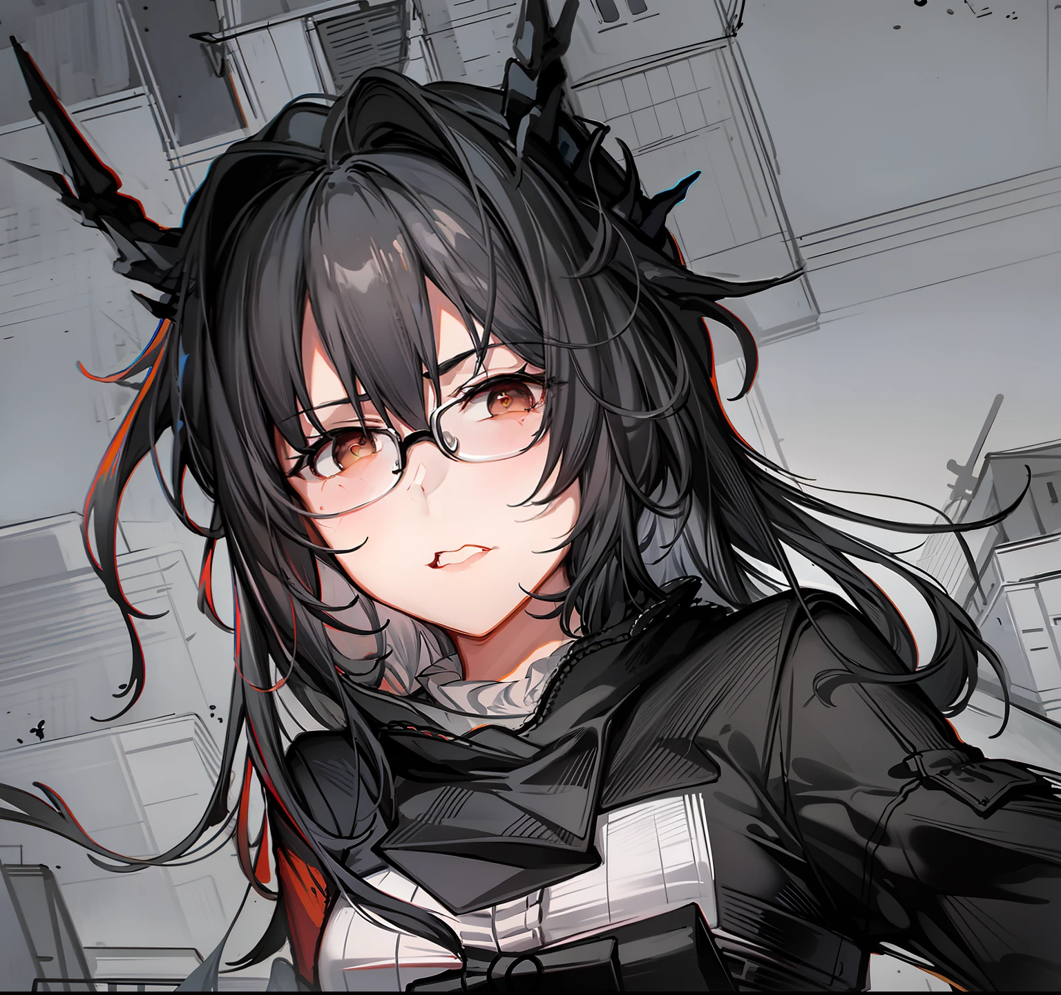 Draw a girl with horns and glasses on white background, anime sketch, sketchy artstyle, thick black lineart, thick lineart, bold lineart, unknown artstyle, Simple lines of art, With horns, dnd portrait of a tiefling, Line sketch, old sketch, Keqing from Genshin Impact, clean anime outlines, Line sketch!!