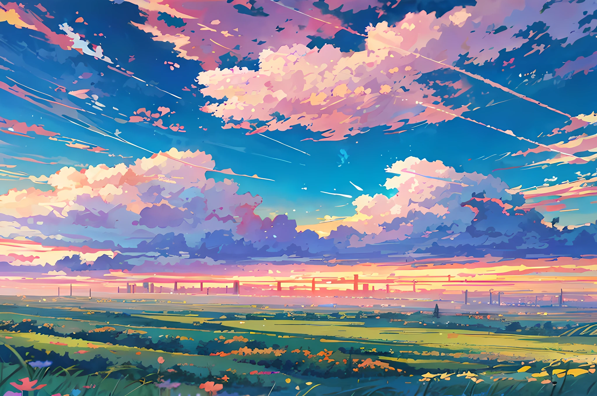 Beautiful anime landscape with sky and clouds, Anime landscape, anime countryside landscape, anime landscape wallpapers, anime beautiful peace scene, beautiful anime scenery, Anime Sky, Cosmos Sky. By Makoto Shinkai, rhads and lois van baarle, Makoto Shinkai Cyril Rolando, Anime background art, Anime Cloud, beautifull puffy clouds. anime big breast