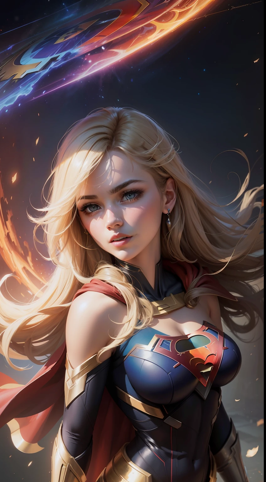 (best quality),(master part),(ultra detalhado),(4k resolution),(extremamente detalhado),Pintura expressionista abstrata "Hyperion", Supergirl, Tarot card, trending on ArtStation, pintura digital, retrato da arte do conceito do personagem, assustador