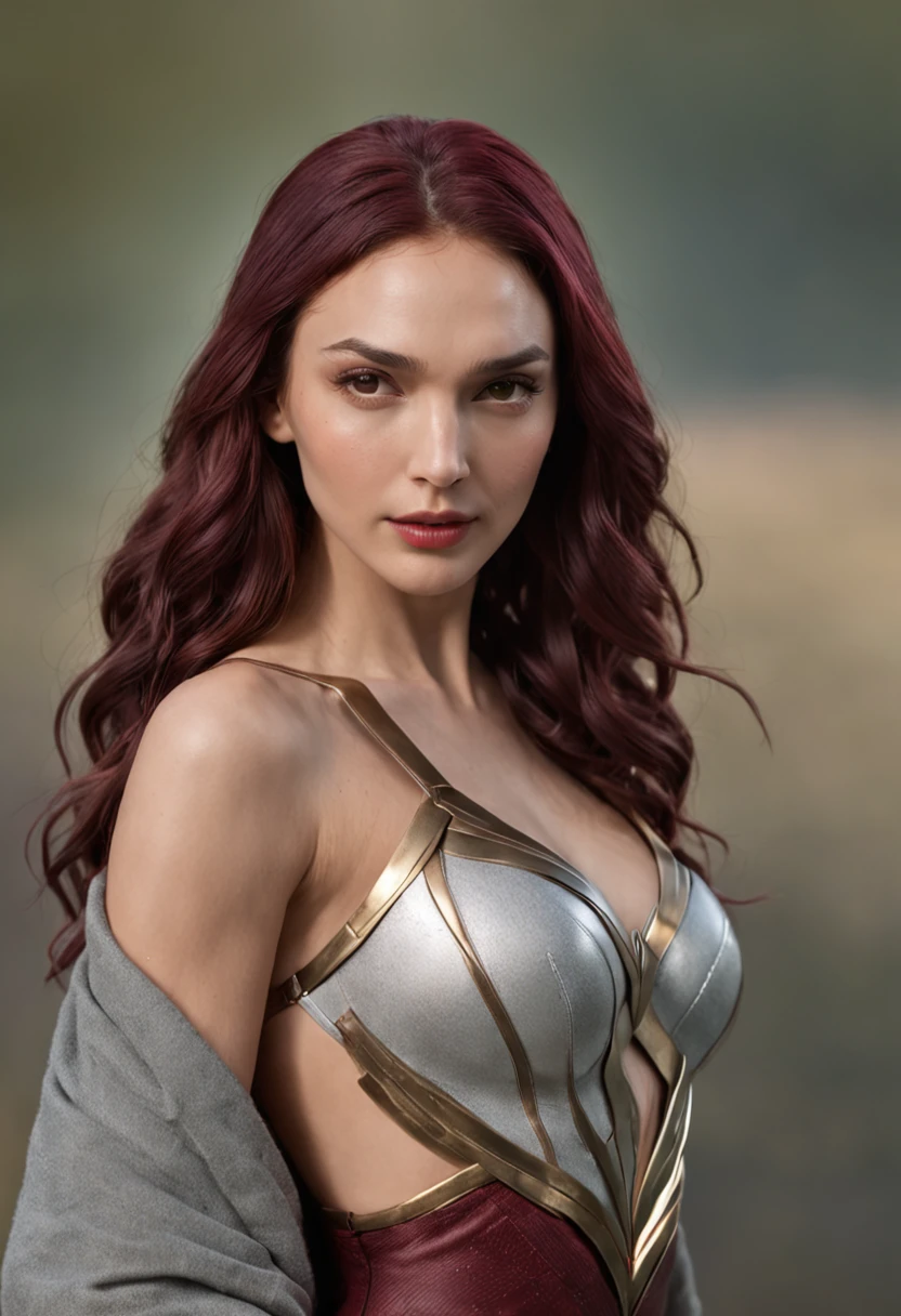 Gal Gadot,wonder women,Gorgeous and delicate characters,Premium image quality,A high resolution,dream colors,Unique style,Her eyes shone brightly,Fluffy silver hair flutters in the wind,Gentle red hair、Purple hair big breasts、Yellow and green hair intertwine into beautiful colors,Wearing a white martial arts costume and tie,The beautiful face reveals an air of mystery,Surrounded by water droplets and floating clouds,The expansive view under the sunset is as gorgeous as watercolor。
