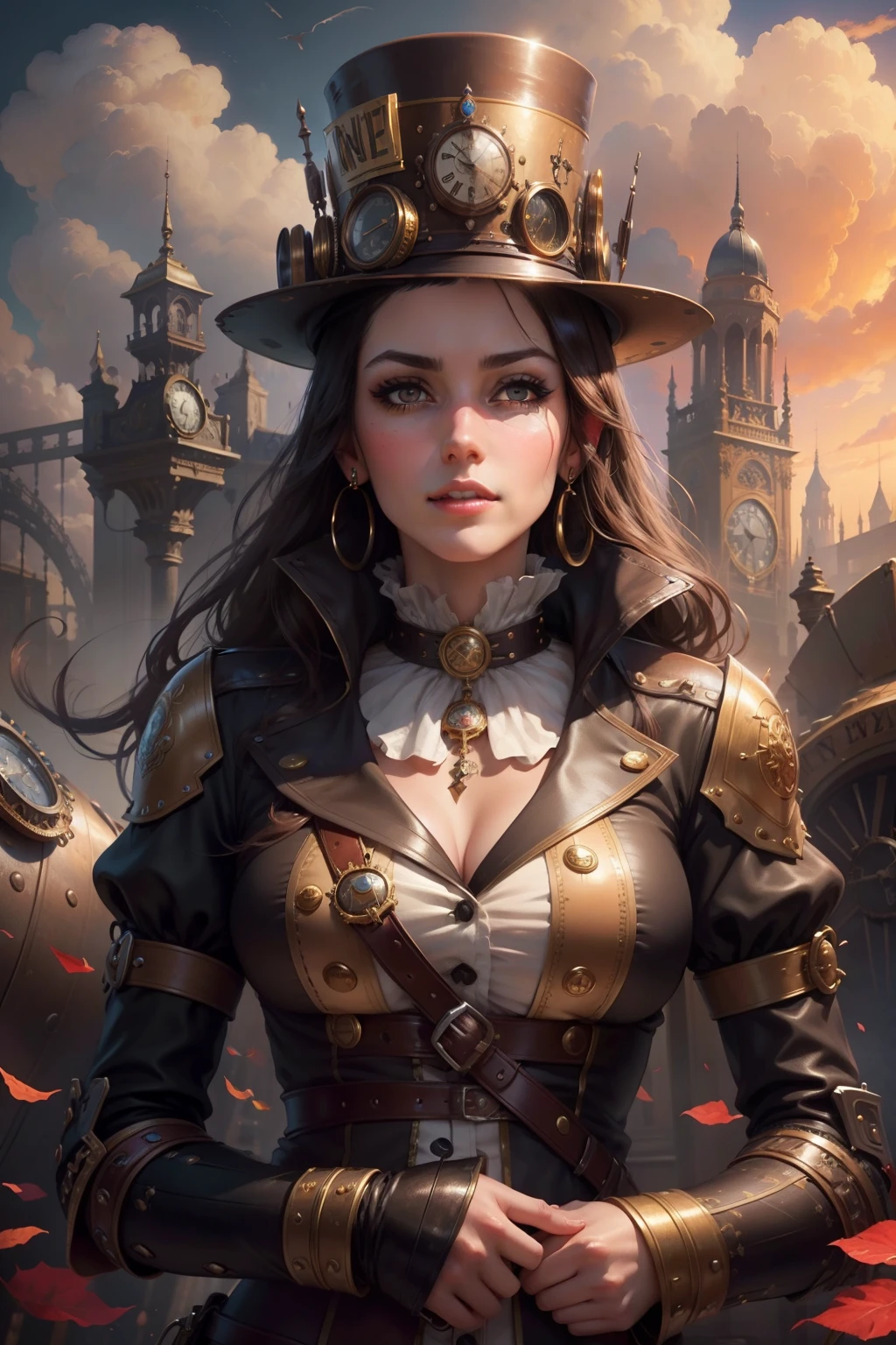 A beautiful brunette lady 25-years-old, create an image with the words "no, nein, non" steampunk stile, very ornate, hyperdetailed, 64k resolution photorealistic art style of LeRoy Neiman