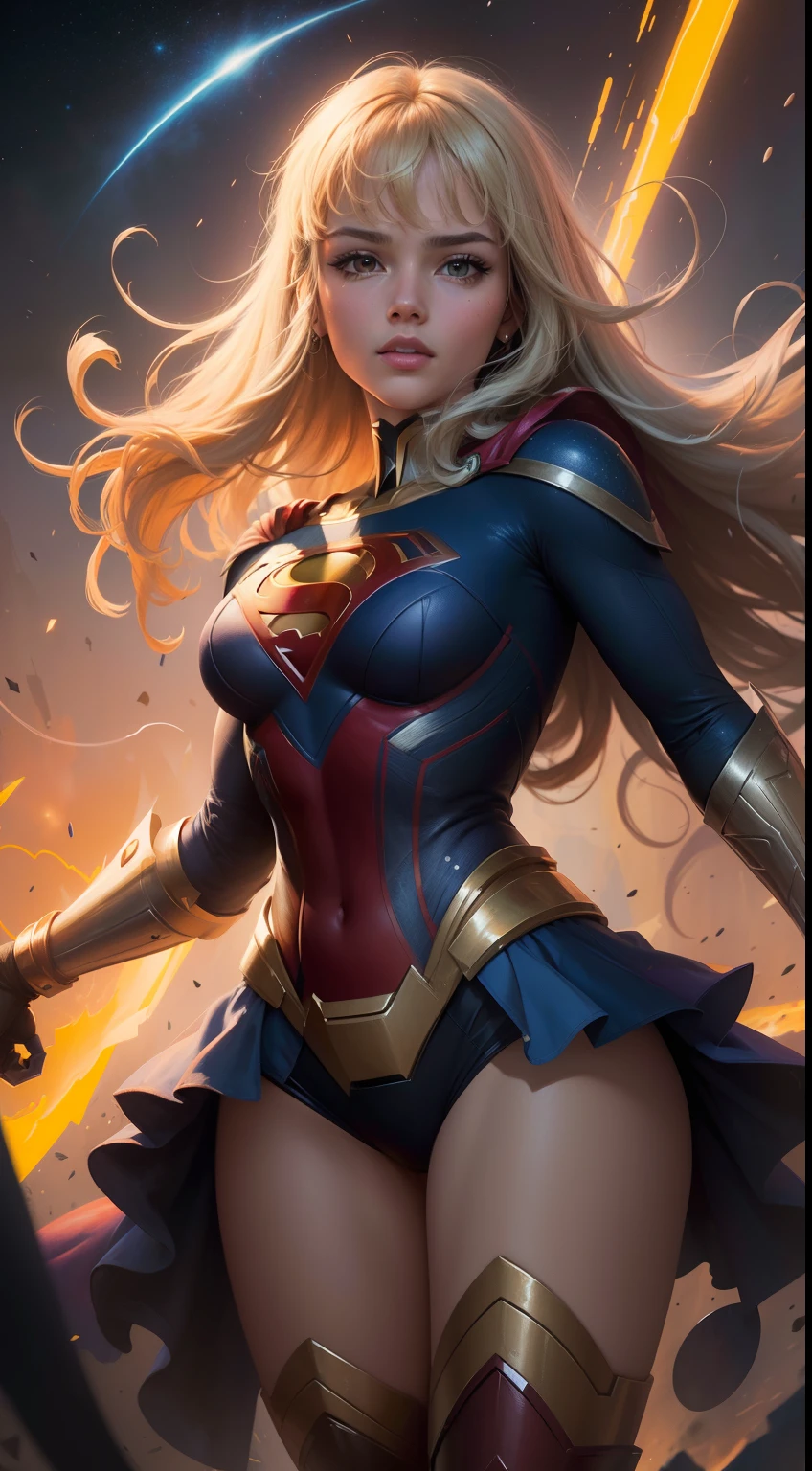 (best quality),(master part),(Ultra Detalhado),(4k resolution),(extremamente detalhado),Pintura expressionista abstrata "Hyperion", Supergirl, Tarot card, trending on ArtStation, Pintura digital, retrato da arte do conceito do personagem, assustador