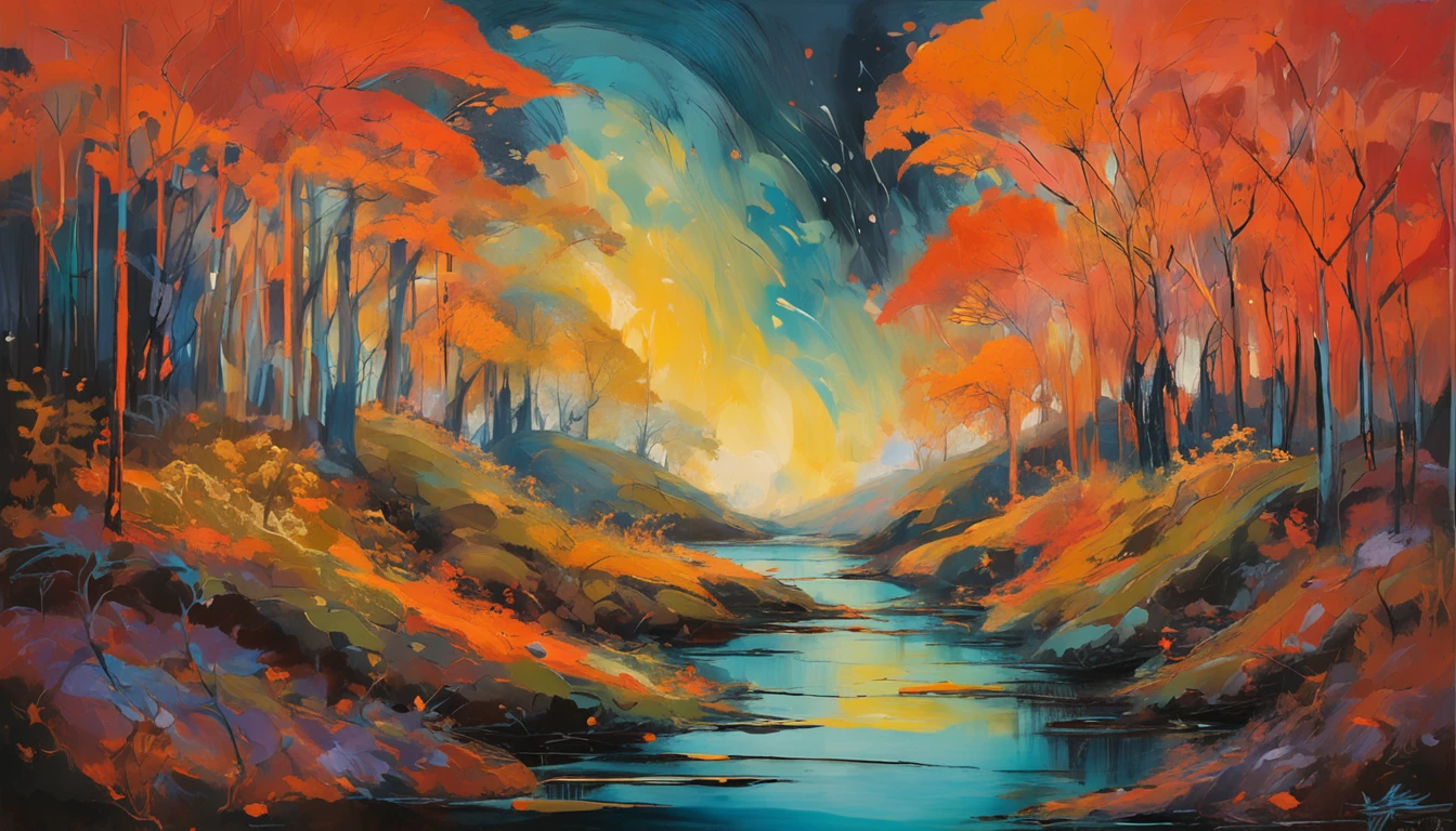 Intricate painting details of Japanese forests,Narrow range Murata,Milky Way background depth of field,Clouds surround,Vivid and bright colors,hight contrast,Vector lines with an artistic touch,orange highlights,Tieba anime concept art style,Matte finish,High quality and rich details,Picture from edge to edge,Inspired by Sanskrit。