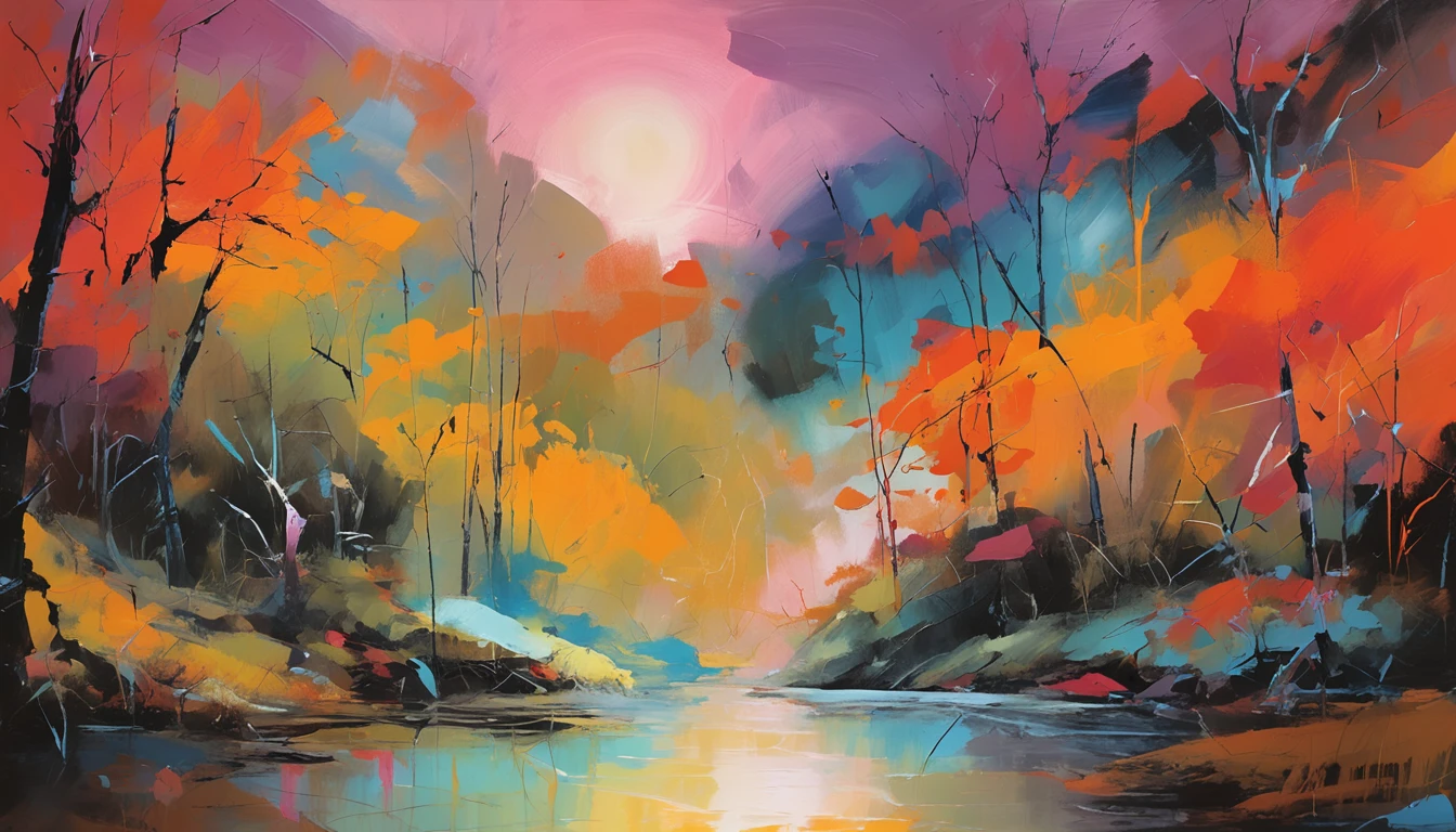 Intricate painting details of Japanese forests,Narrow range Murata,Milky Way background depth of field,Clouds surround,Vivid and bright colors,hight contrast,Vector lines with an artistic touch,orange highlights,Tieba anime concept art style,Matte finish,High quality and rich details,Picture from edge to edge,Inspired by Sanskrit。