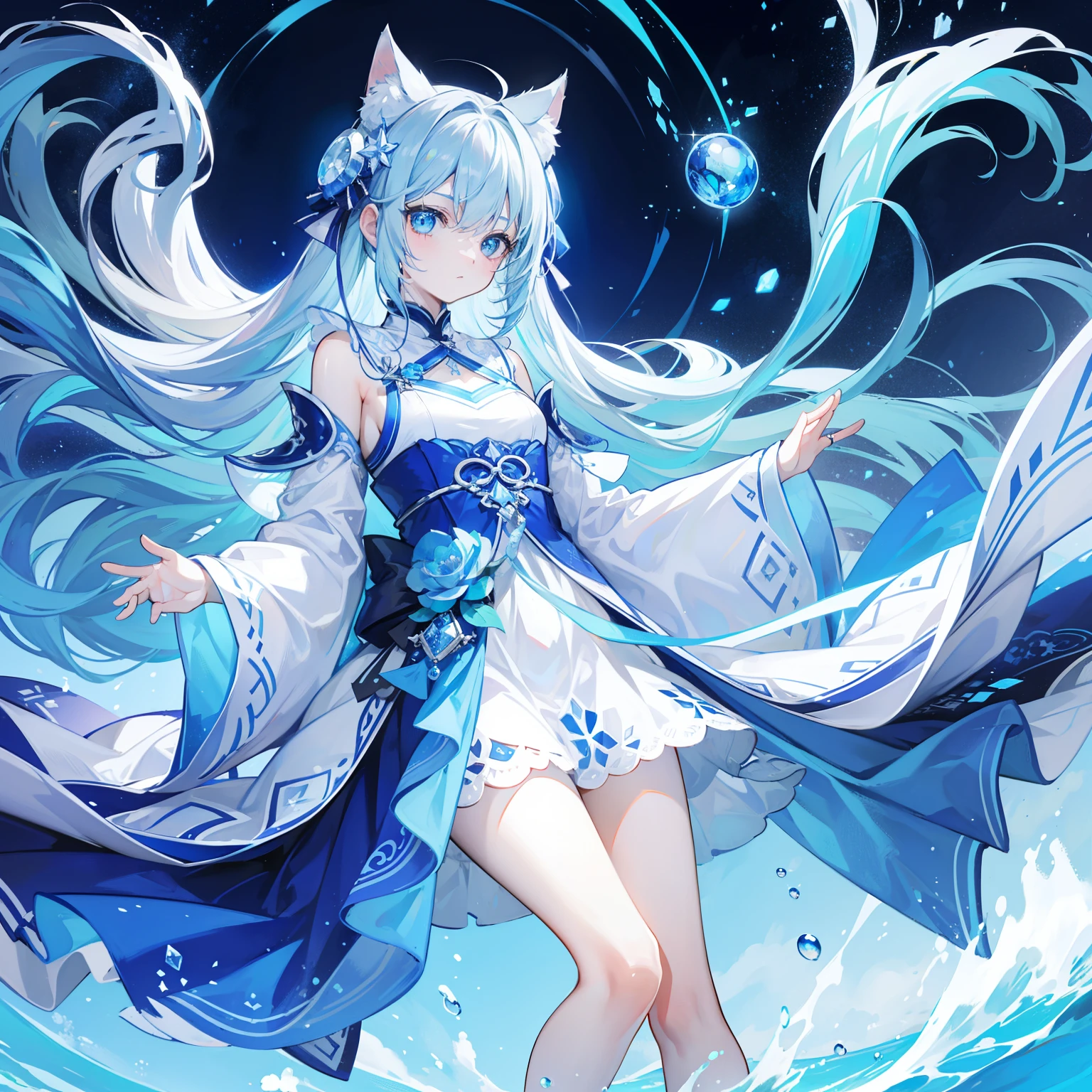The Title Douluo Continent with multiple blue soul rings,It's a beautiful sister,Blue and white color scheme,It is called the Blue Spirit Cat