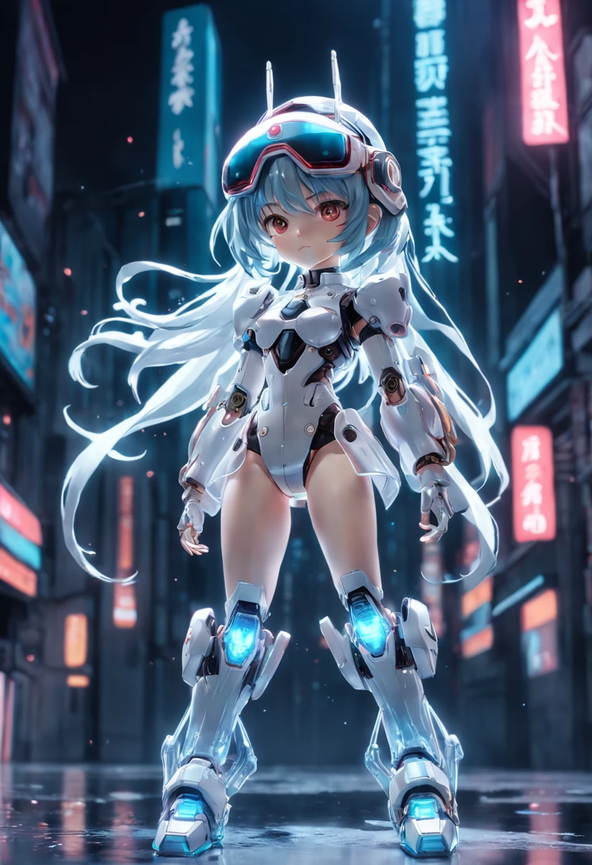 (blind box toy style:1.2),(Full body photo), Transparent and cute girl, Transparent Mecha, Exquisite helmet:1.2, Luminescent goggles:1.2, cyber punk style, dreamy lights, freshen, White draft, Global Illumination, Aite Tracking, High-density image review, Unreal Render, Rational design, ighly detailed, Masterpiece Grade, Best Quality, hyper HD, Cinematic lighting。