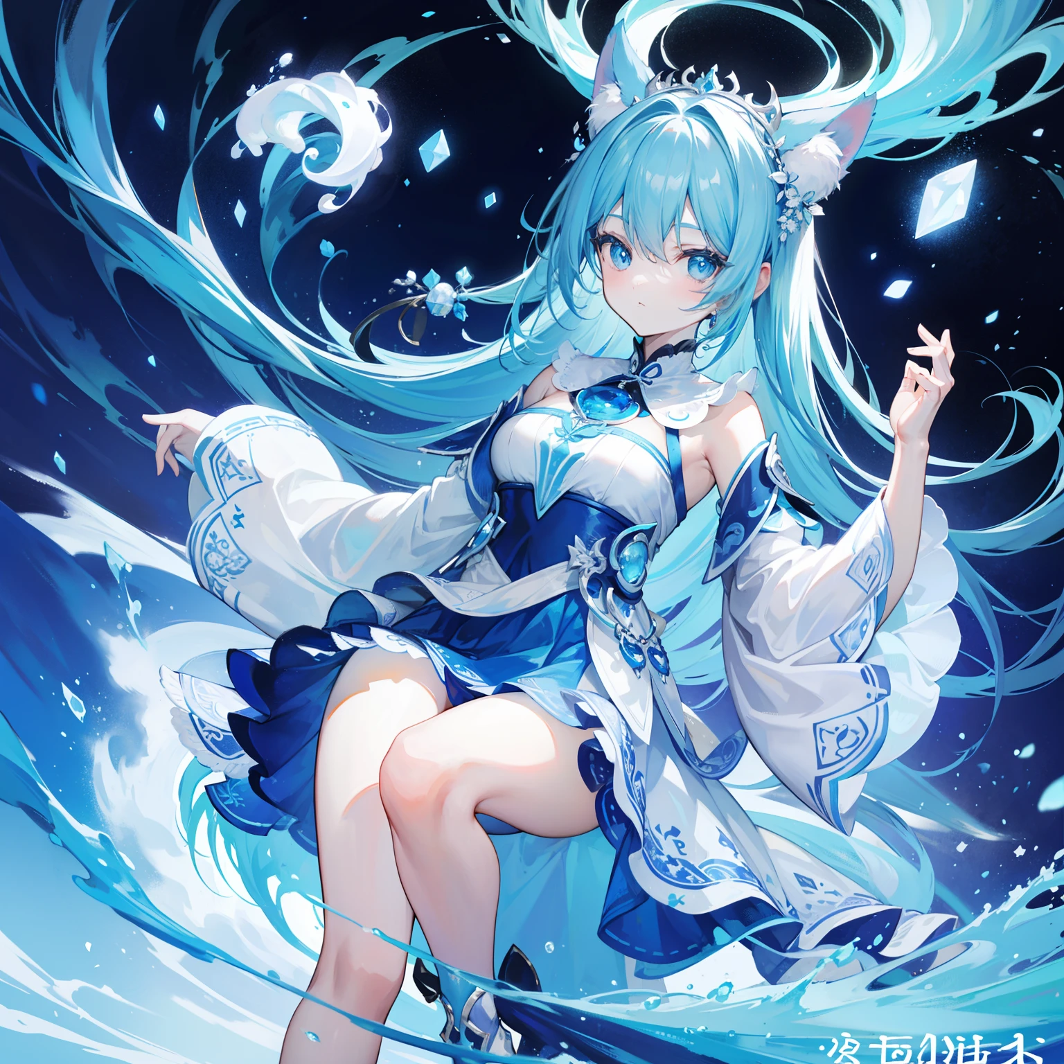 The Title Douluo Continent with multiple blue soul rings,It's a beautiful sister,Blue and white color scheme,It is called the Blue Spirit Cat