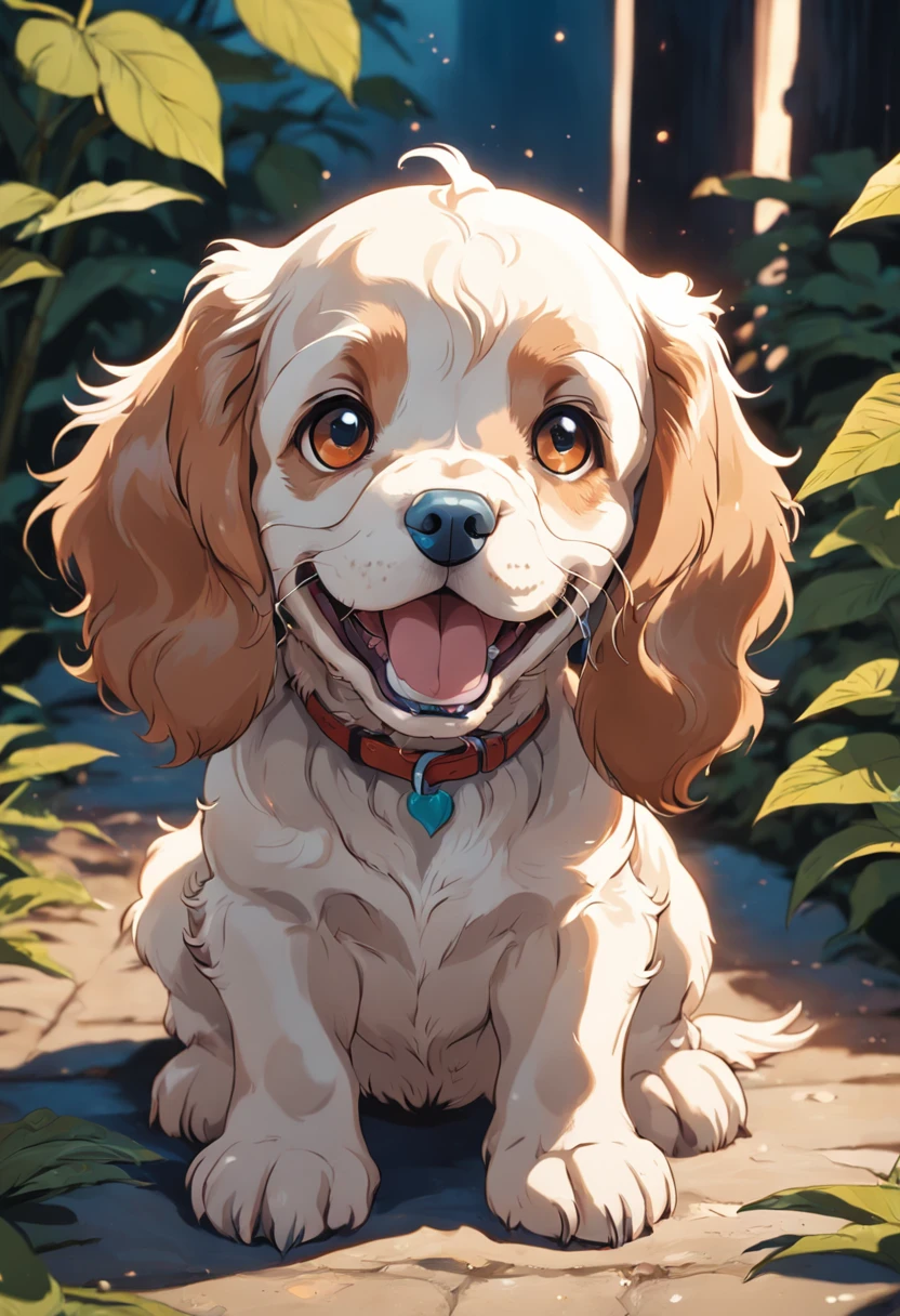 Sticker, Happy cocker spaniel puppy, contours, vectorial, white outline