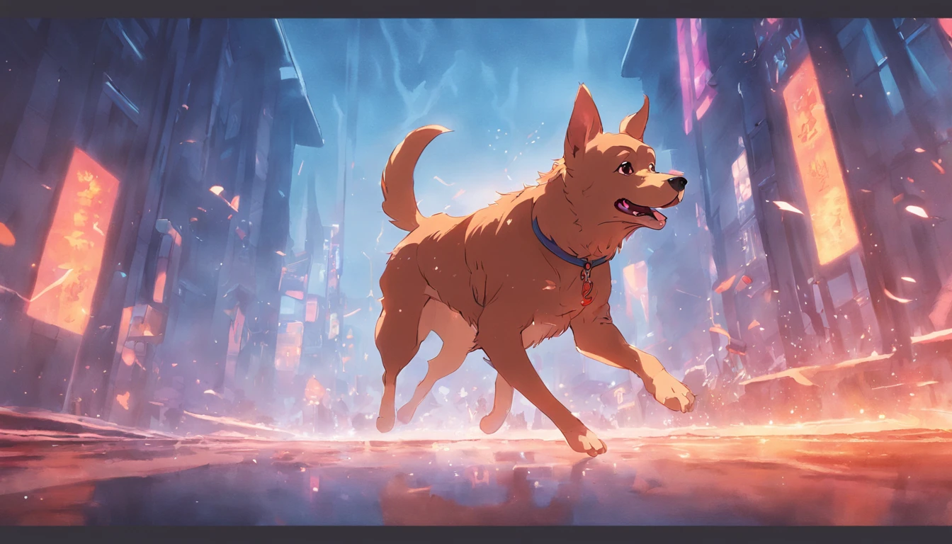Joyful canine sprinting ::5 beneath a clear azure sky ::4 sunlight illuminating fur ::3 wide open field ::2 daytime freshness ::1