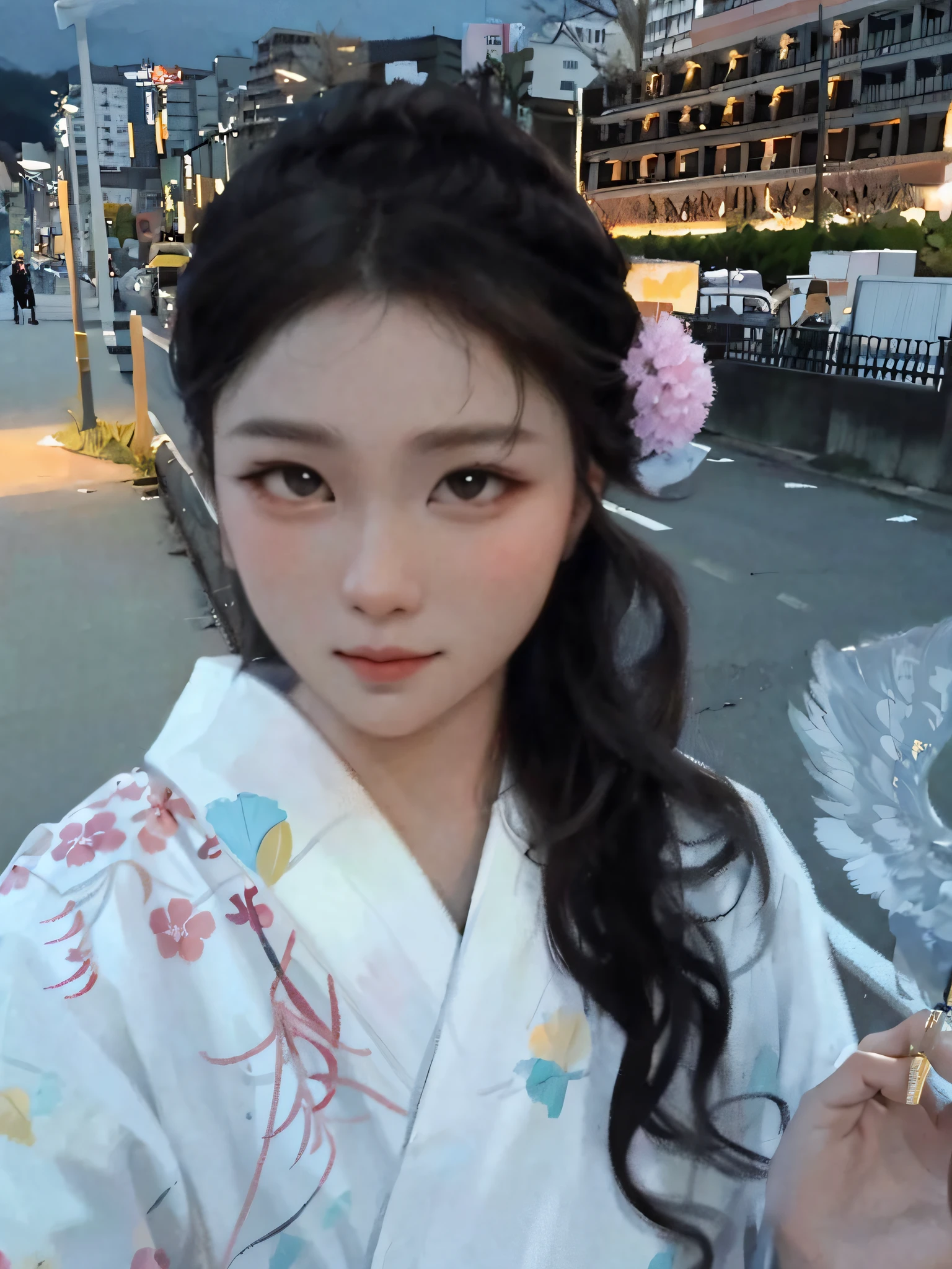 (masterpiece:1.2, best quality), (real picture, intricate details), (1lady, solo, upper body, big) The clothes ar:Japan kimono,The pattern has a texture,Silky texture appearance:She is a cute Japanese girl,He has big eyes,Painted with light makeup,Delicate goose egg face,Unconventional fashion choice behavior:Well-behaved and sensible、Non-conformist character:Optimistic, lively and cheerful