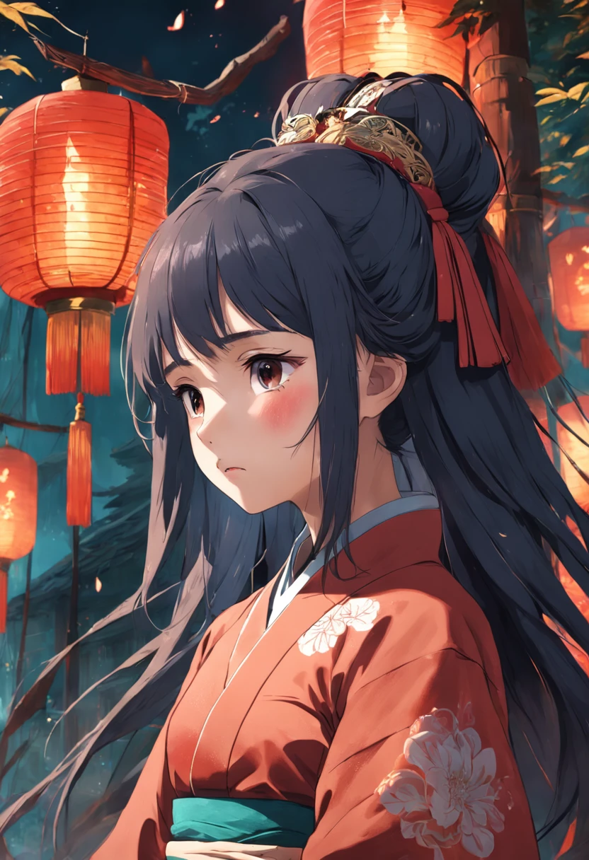 a girl in ancient Vietnam clothes with sad face