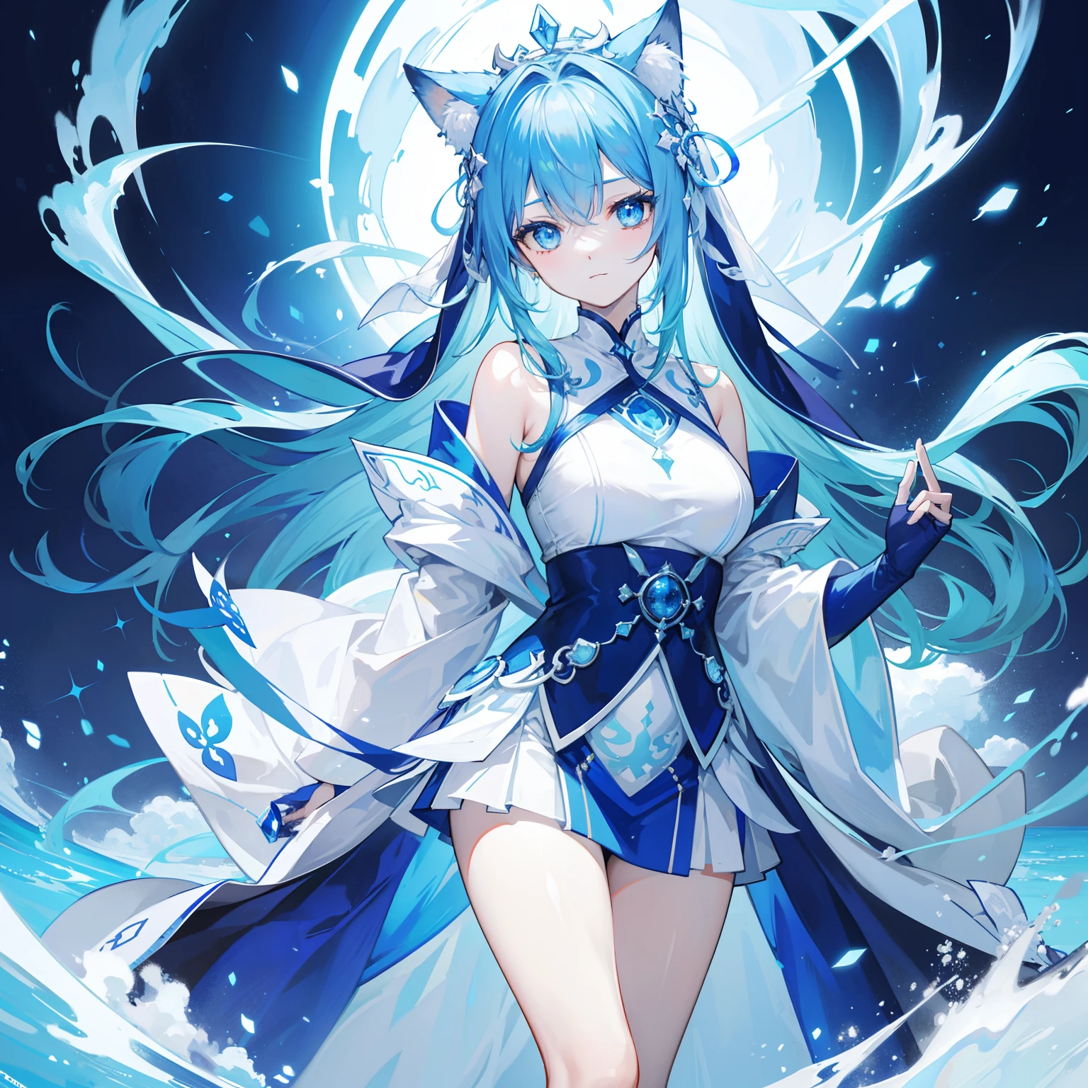 The Title Douluo Continent with multiple blue soul rings,It's a beautiful sister,Blue and white color scheme,It is called the Blue Spirit Cat