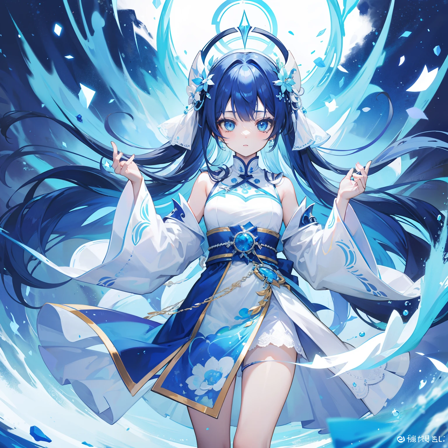 The Title Douluo Continent with multiple blue soul rings，It's a beautiful sister，Blue and white color scheme，It is called the Blue Spirit Cat